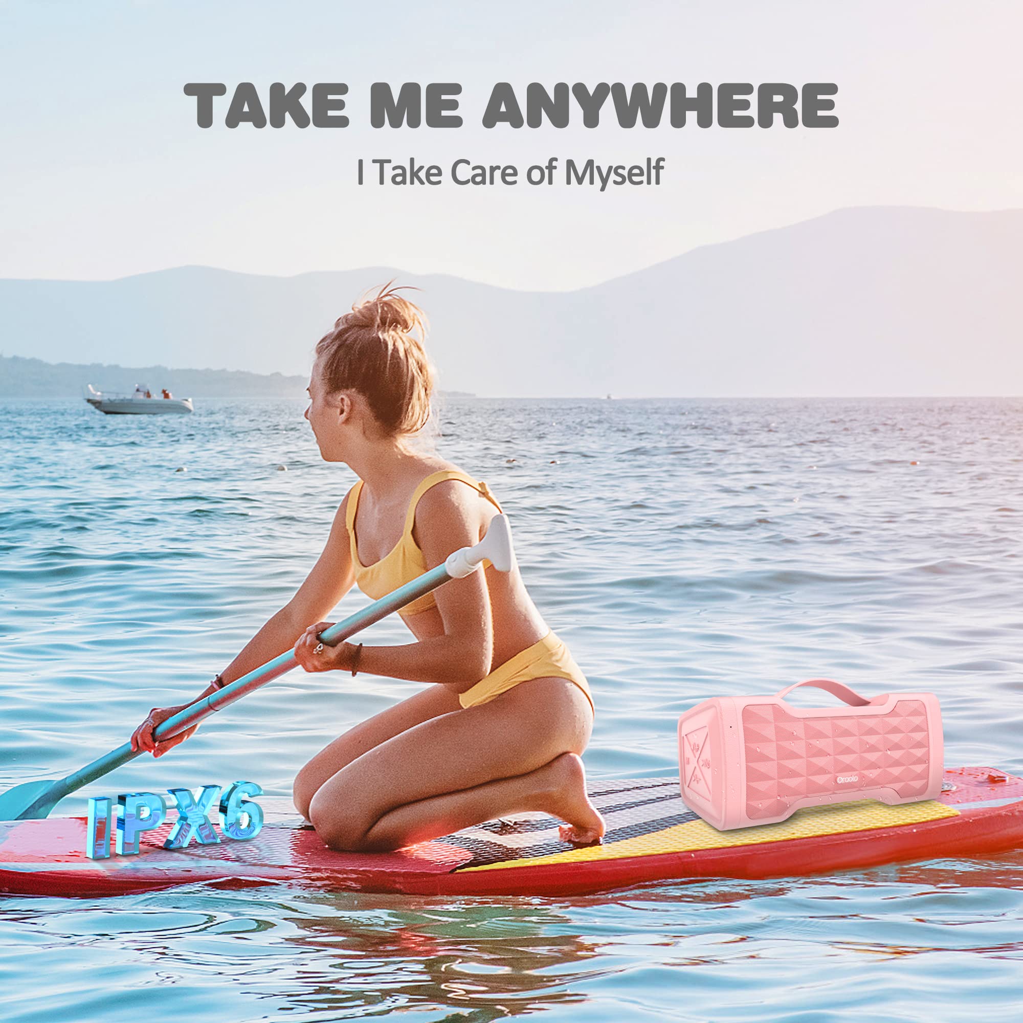 Oraolo 40W Pink Bluetooth Speaker - Portable Wireless Speaker with Loud Stereo Sound, IPX6 Waterproof, USB/AUX Input, Built-in Mic for Clear Calls - Perfect for Home, Party, Outdoor, Travel, Gifts for Women & Girls
