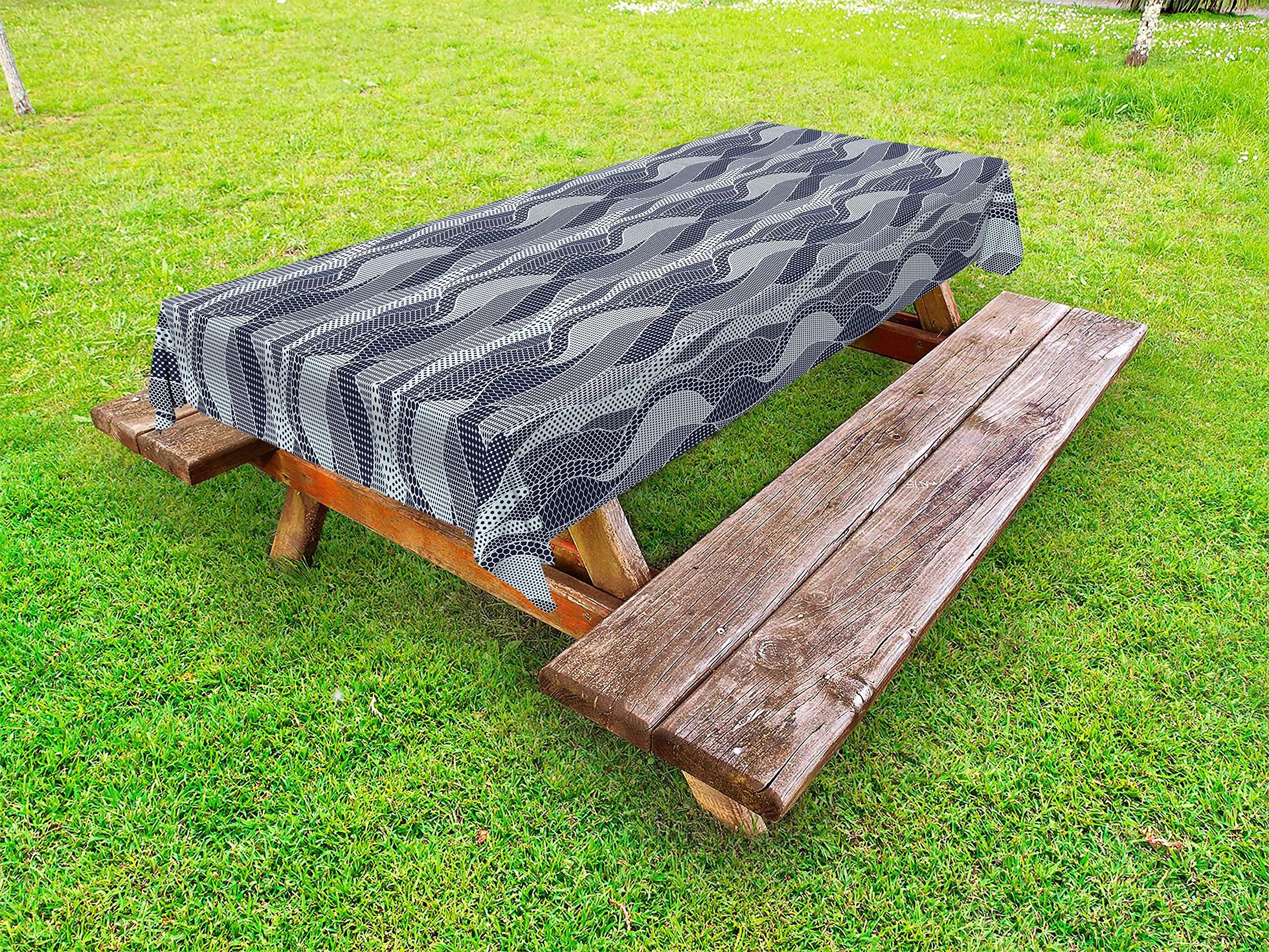 Ambesonne Abstract Outdoor Tablecloth - Wavy Pattern with Circles, Curves, Dots & Hexagons - Washable Picnic Table Cover 58x120 Inches - Pale Blue & Dark Blue - Perfect for Outdoor Dining, BBQs, Picnics & Garden Parties