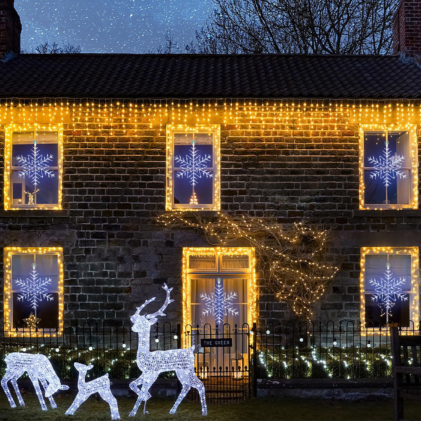 144 LED Cool White Snowflake Window Lights - 12 Inch Christmas Decor with 8 Lighting Modes & Remote Timer | USB Powered Holiday Lights for Home, Xmas Party, Winter Wedding & Indoor/Outdoor Decorations