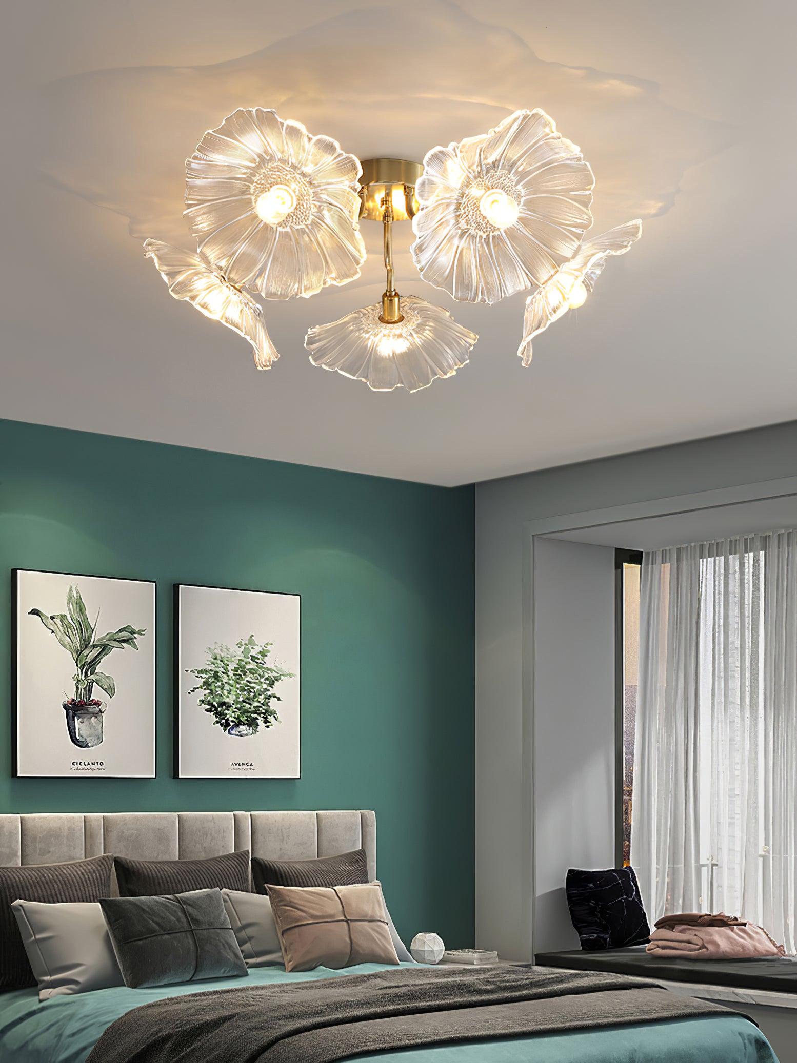 Lotus Leaf Glass Ceiling Light Fixture - Modern Nature-Inspired Pendant Lamp for Living Room, Bedroom & Dining Room Decor