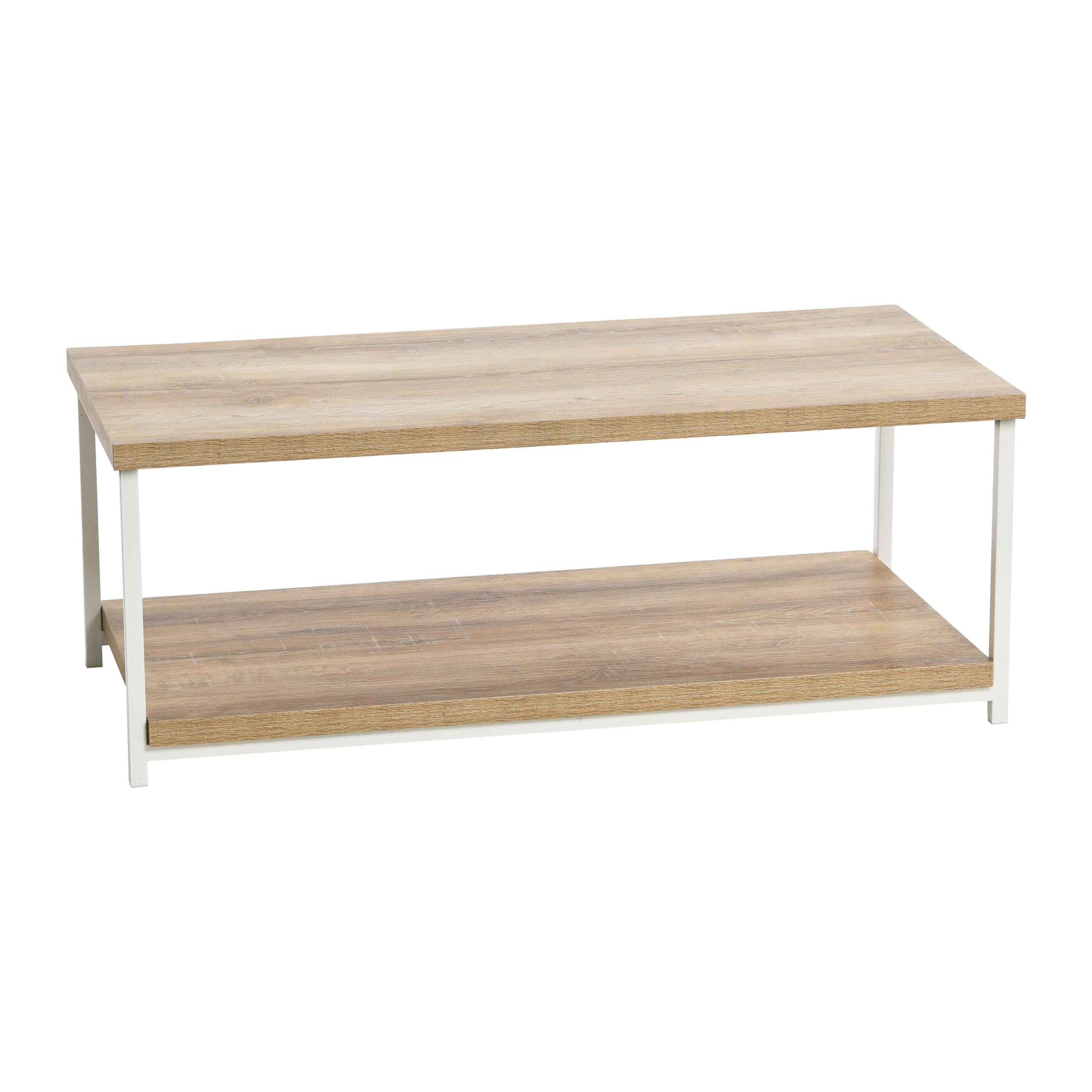Jamestown Rectangular Coffee Table with Storage Shelf - Coastal Oak Rustic Wood Grain & White Metal - Living Room Furniture for Small Spaces, Farmhouse & Coastal Decor