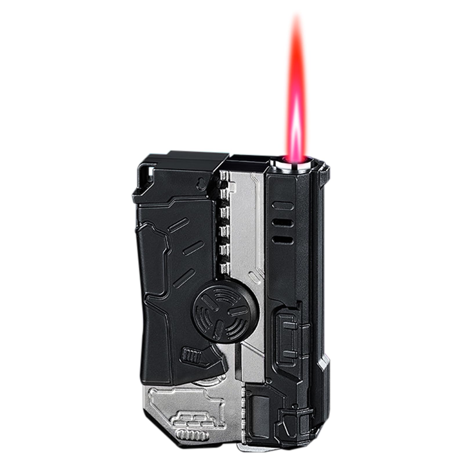 Windproof Adjustable Jet Flame Torch Lighter - Refillable Butane Lighter with Foldable Cool Design for Men & Women - Perfect for Candle Lighting, Kitchen Use, Camping, BBQ & Outdoor Activities (Black, Gas Not Included)