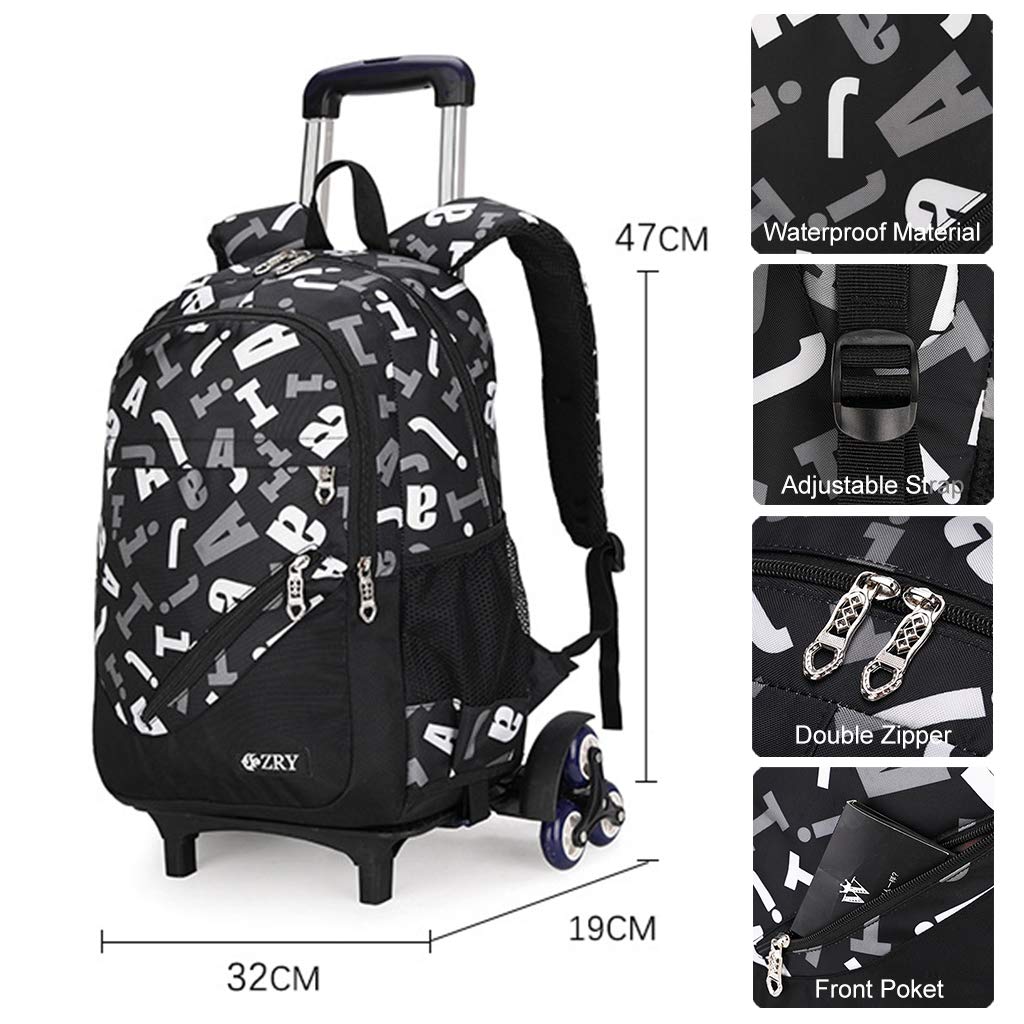 Durable Wheeled Backpack with Removable Daypack - Stylish Rolling Travel Bag for Commuting, Air Travel & Weekend Getaways (Black)