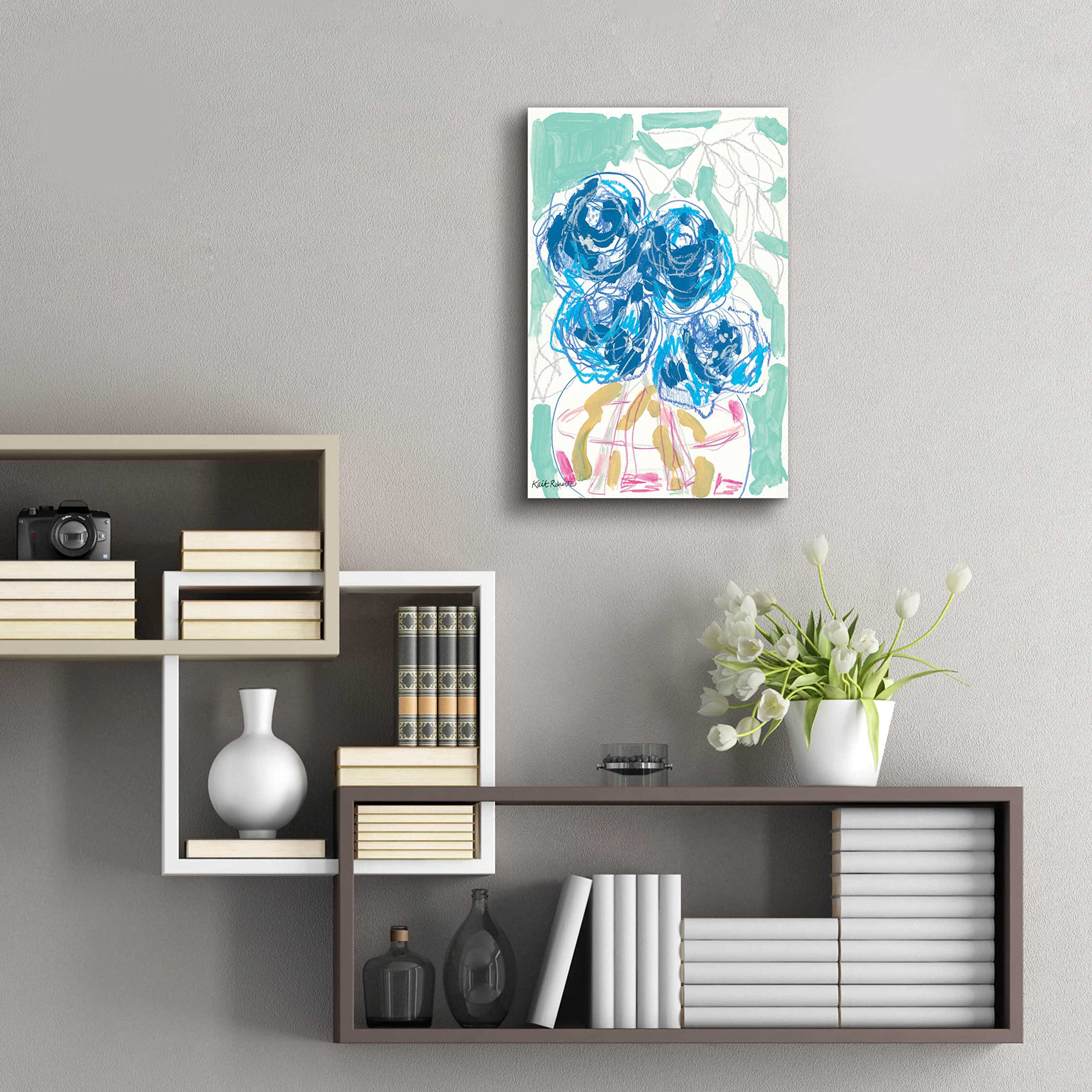 Kait Roberts 'Nightstand Blooms in Water' Acrylic Glass Wall Art - 16x24 Inches Modern Home Decor for Living Room, Bedroom & Office