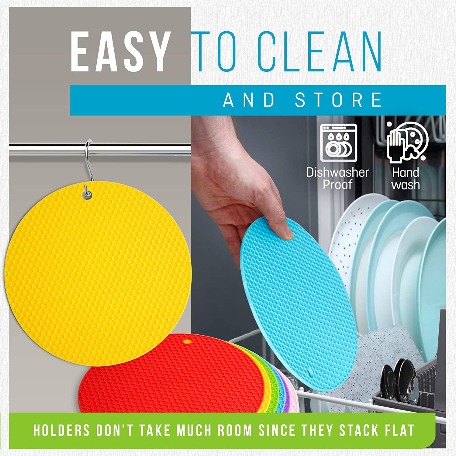 Heat Resistant Silicone Pot Holders - 4pc Non-Slip Trivet Mats for Hot Dishes & Jar Opening - Kitchen & BBQ Use