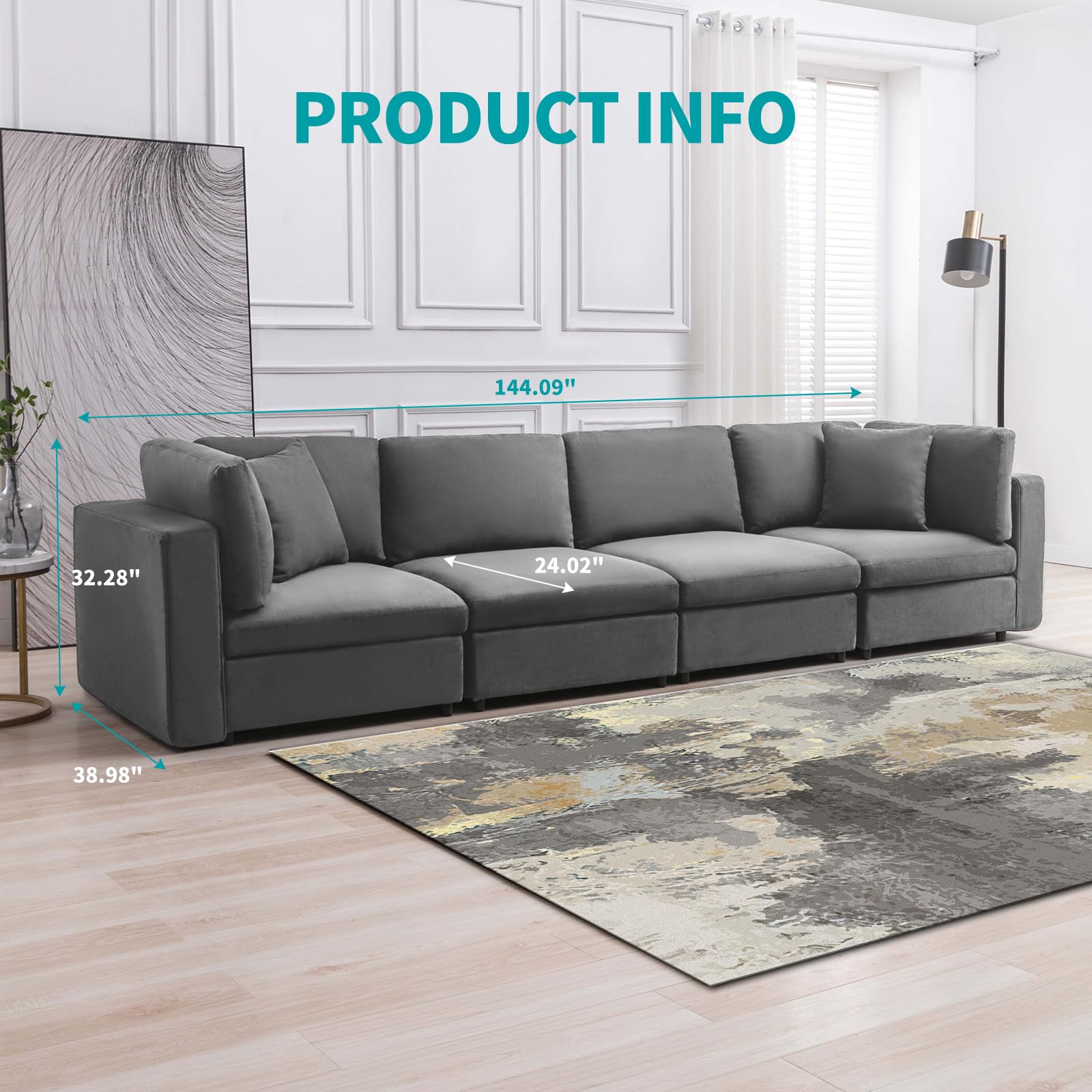 BALUS Modern Convertible 4-Seat Sectional Sofa with Wood Legs - Corner Sleeper Sofa Couch, Modular Living Room Furniture in Light Grey - Perfect for Small Spaces, Apartments & Home Theater Seating