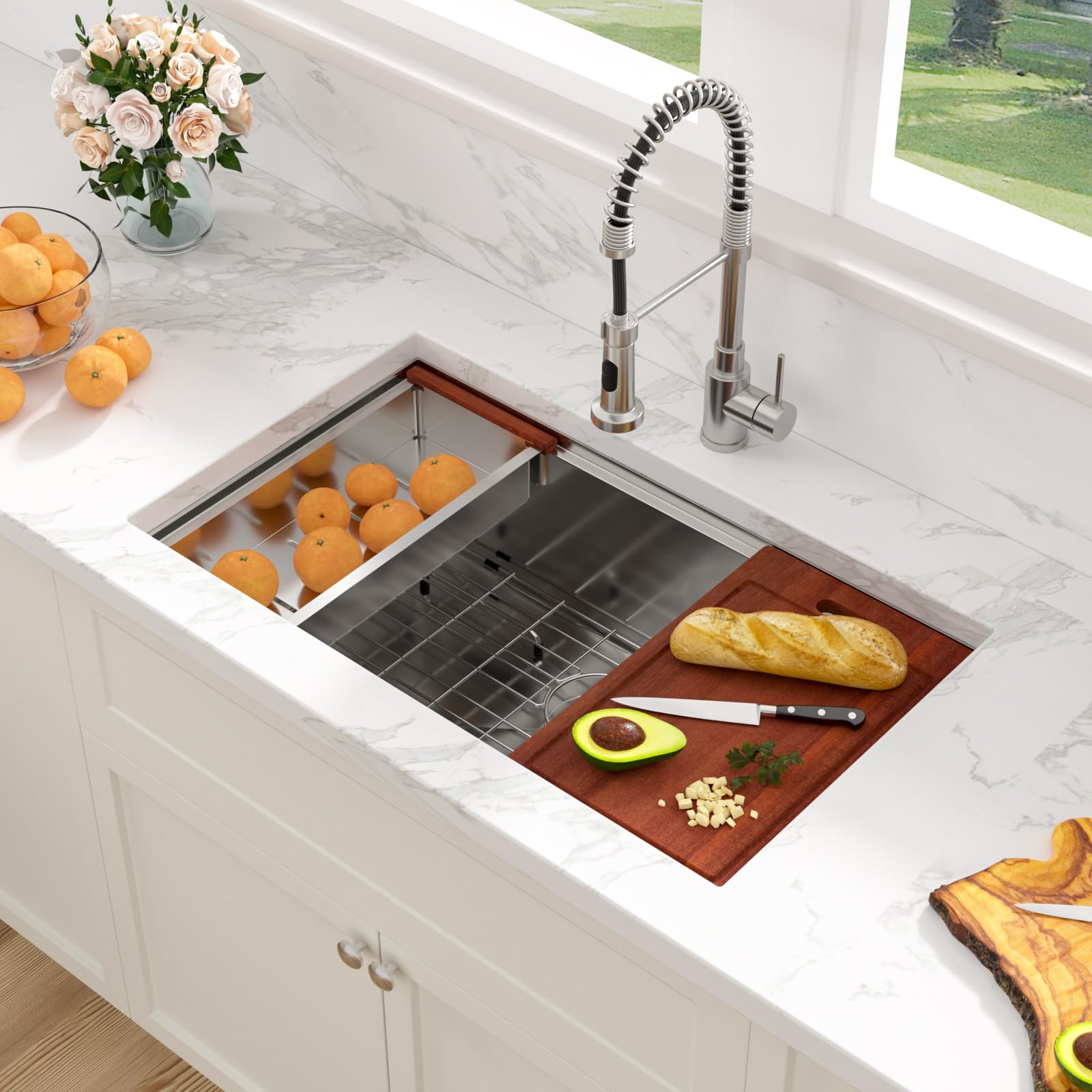 33 x 19 Inch Undermount Kitchen Sink - 16 Gauge Stainless Steel Single Bowl Deep Basin with Ledge Workstation | Perfect for Food Prep, Dish Washing & Modern Kitchen Renovations