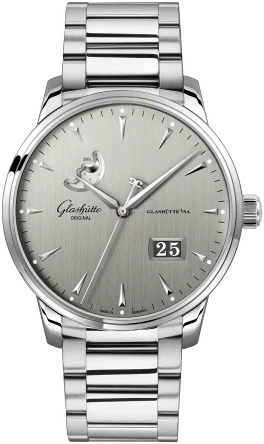 Glashutte Original Senator Excellence Panorama Date Moon Phase Stainless Steel Men's Watch - Luxury Automatic Timepiece for Business, Formal Events & Collectors