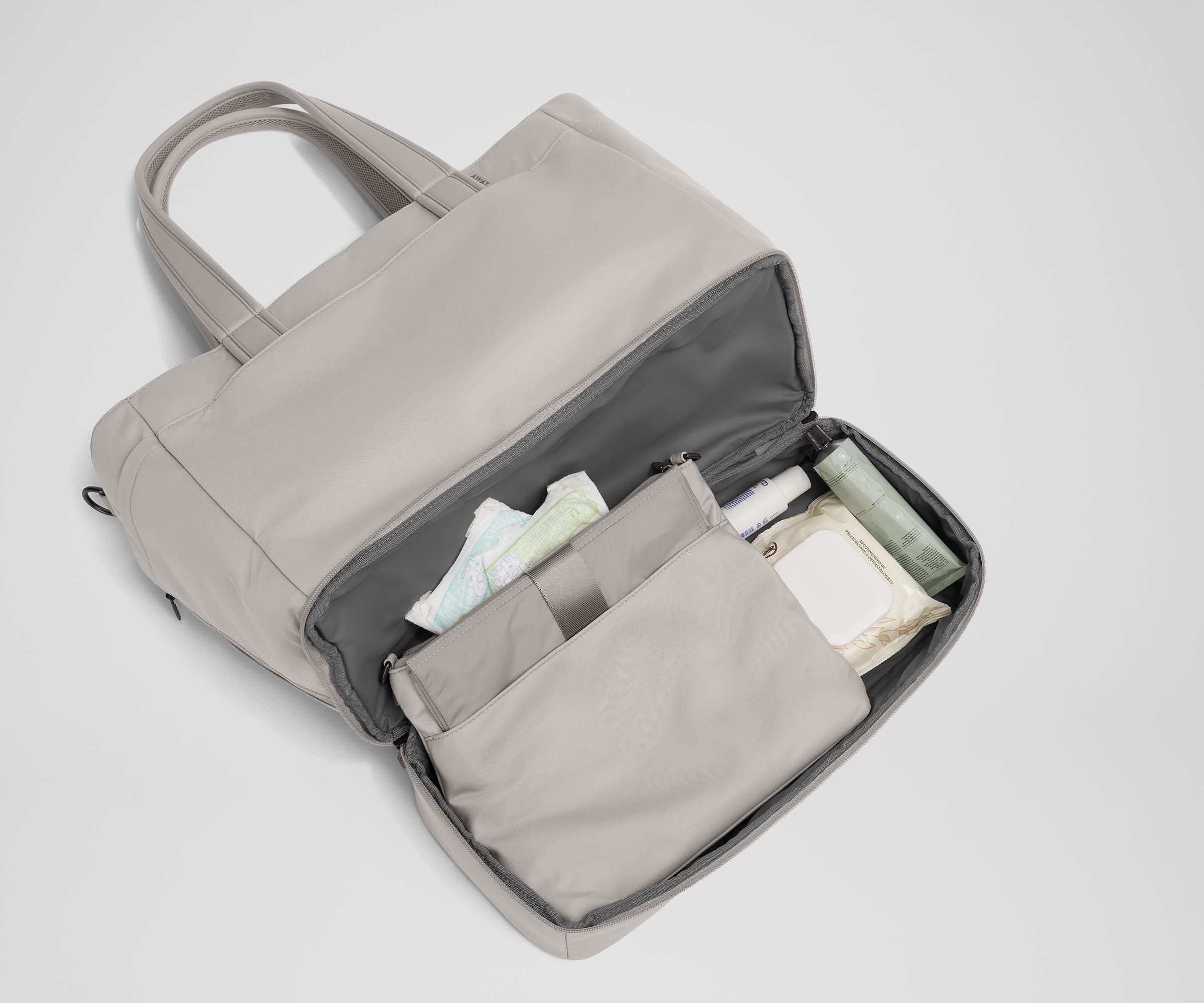 Premium Double Diaper Tote Bag in Cloud Gray - Stylish & Spacious Baby Essentials Organizer for Moms on the Go - Perfect for Daycare, Travel & Shopping Trips