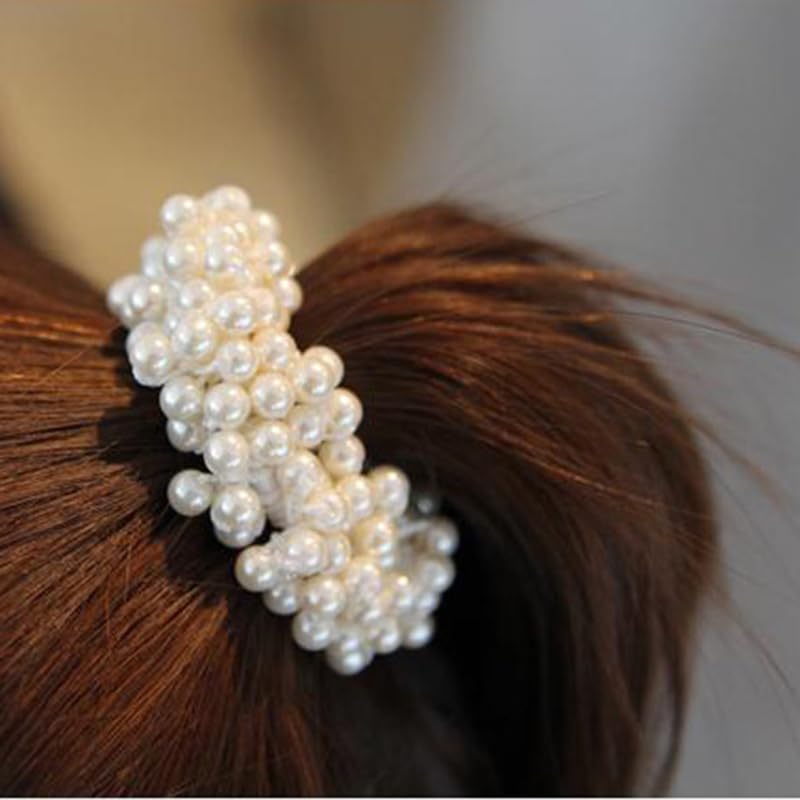 Samyak 6-Pack Imitation Pearl Hair Ties for Women & Girls - Elegant Ponytail Holders Hair Accessories for Weddings, Parties & Everyday Use