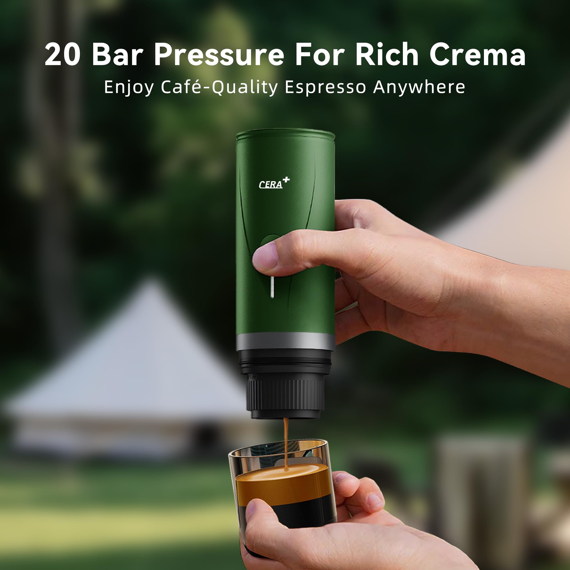 CERA+ Portable Electric Espresso Machine - 20 Bar Pressure Self-Heating Coffee Maker for NS Pods & Ground Coffee | Compact Travel, Camping, Office & Home Use (White) | Perfect for Outdoor Adventures & Daily Coffee Rituals