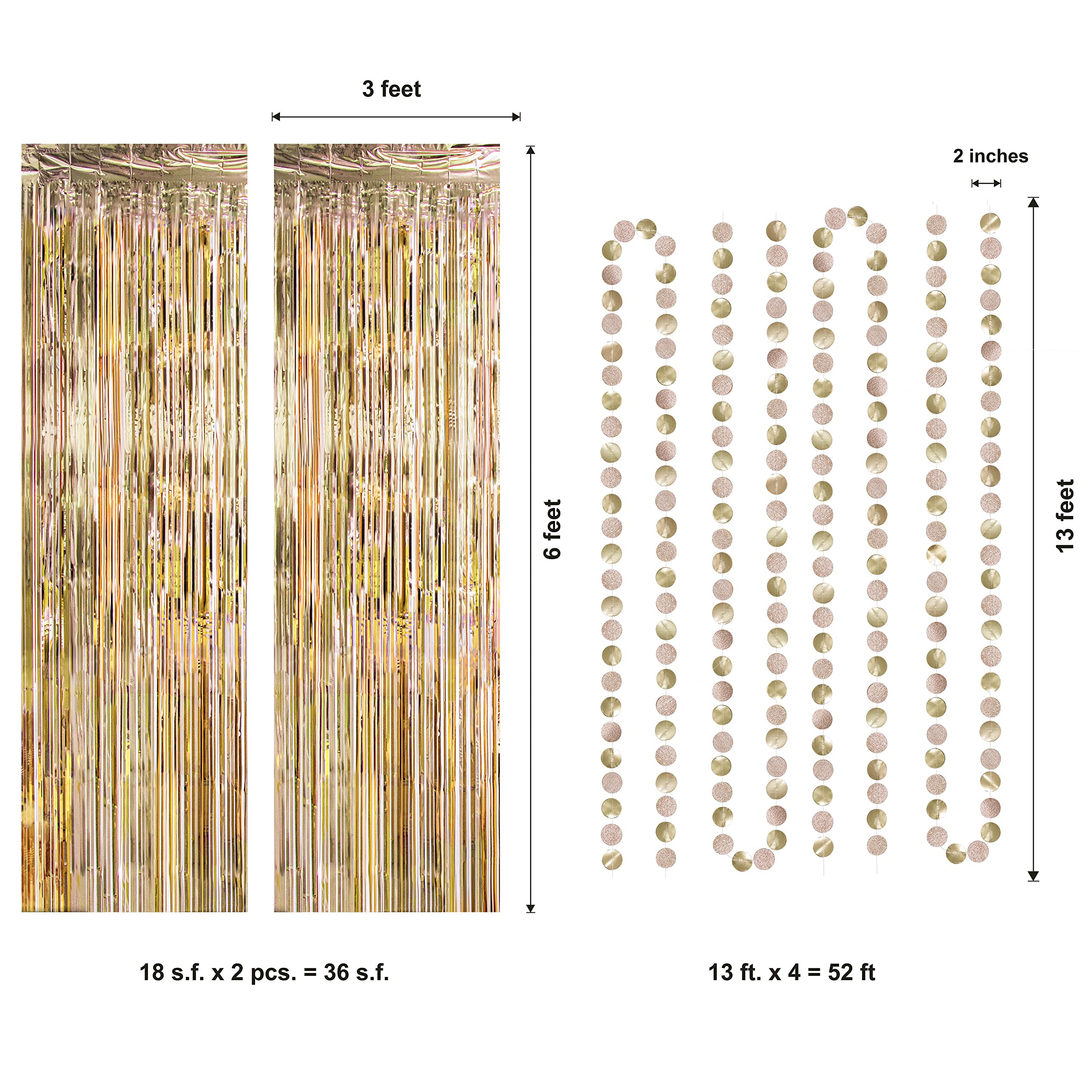 Champagne Gold Foil Tinsel Fringe Curtain Backdrop - Hanging Circle Garland for Birthday Party, Wedding, Baby Shower, Bachelorette & Graduation Decorations - Perfect for Ramadan, New Year and Holiday Party Supplies