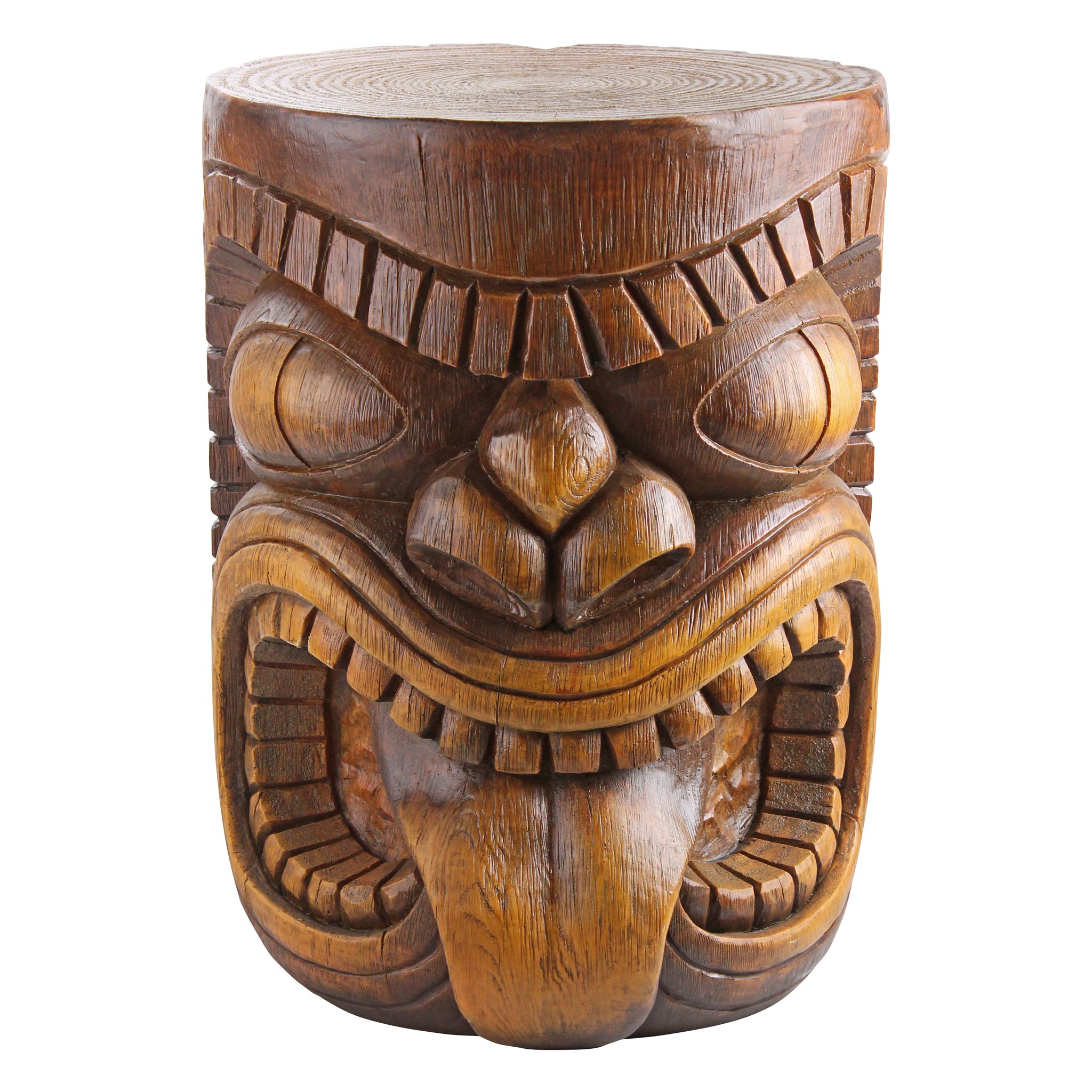 Design Toscano Grand Tiki Face Lono Tongue Statue - 20 Inch Indoor/Outdoor Side Table - Cast Stone Resin with Woodtone Finish - Perfect for Patio, Bar, Den & Tiki-Themed Decor