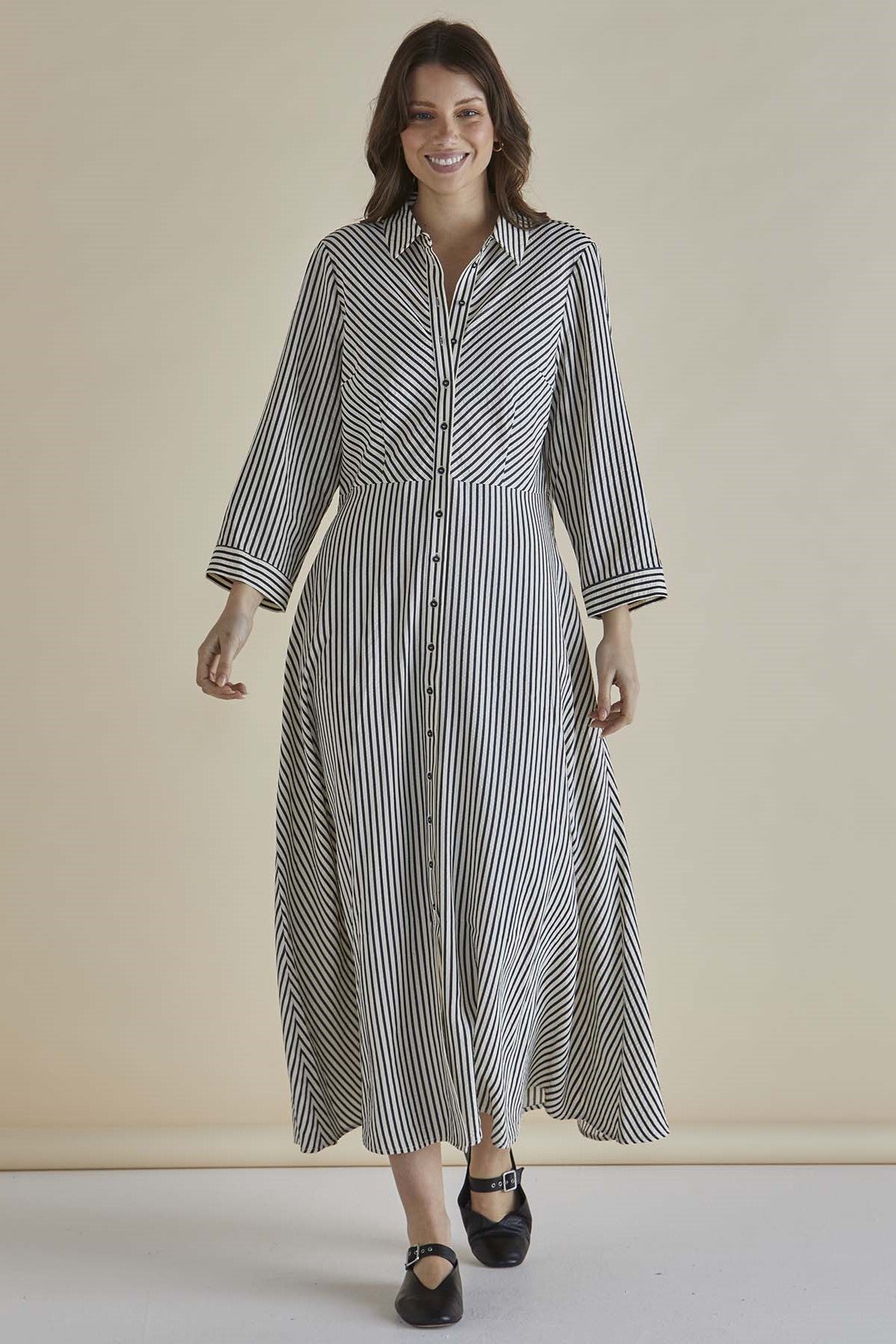 Betty Basics Crinkle Dress - Black & White Striped Casual Summer Dress for Women | Perfect for Beach, Vacation, and Everyday Wear