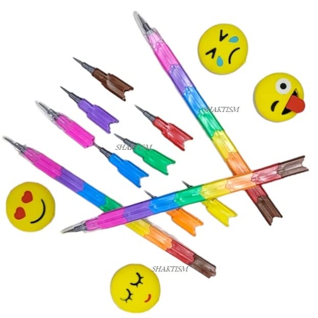 Shaktism Mechanical Pencils & Eraser Set - 12-Piece Writing Kit with Emoji-Shaped Erasers, Transparent Pouch for School, Office & Art | Perfect Gift for Kids, Boys & Girls | Back to School Supplies, Birthday Present & Classroom Essentials