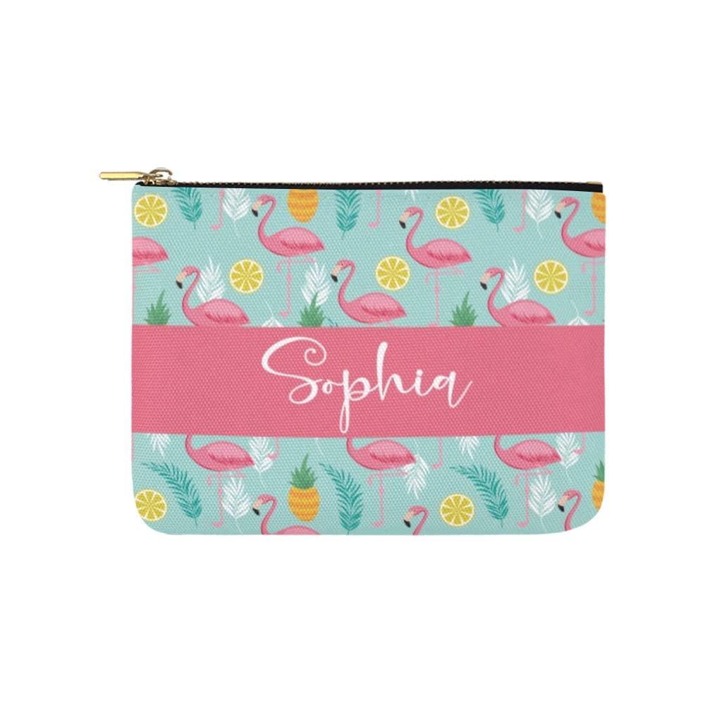 Custom Flamingo Makeup Bag with Name - Women's Cosmetic Pouch for Travel & Gifts