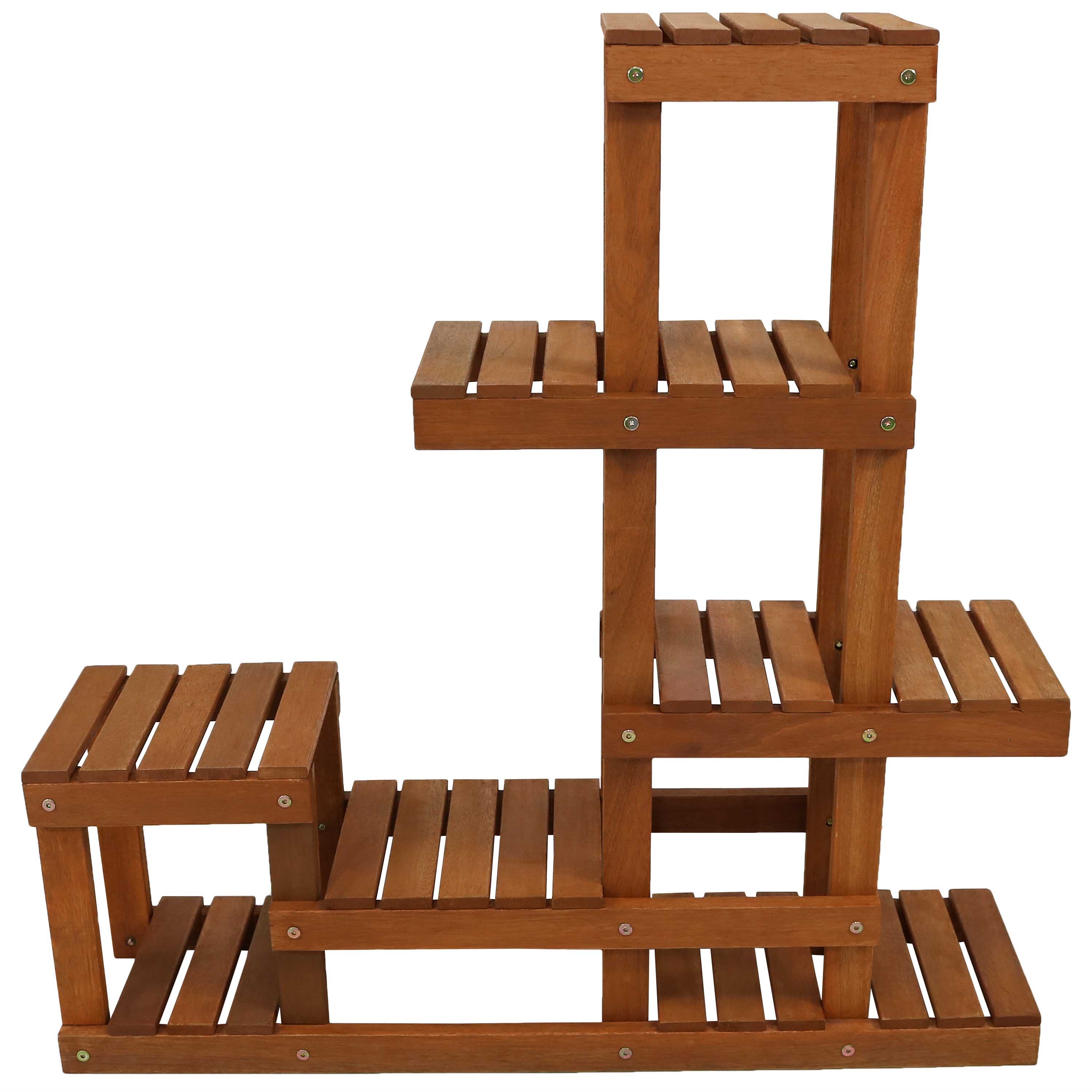 Sunnydaze Meranti Wood Multi Tiered Plant Stand - Teak Oil Finish - Perfect for Indoor & Outdoor Garden Decor, Patio, Balcony, and Home Plant Display