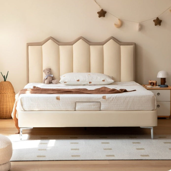 Organic Leather Kids Castle Bed - Cream Style | Safe & Durable Toddler Bed for Boys & Girls | Perfect for Bedrooms, Playrooms & Fantasy Themed Decor