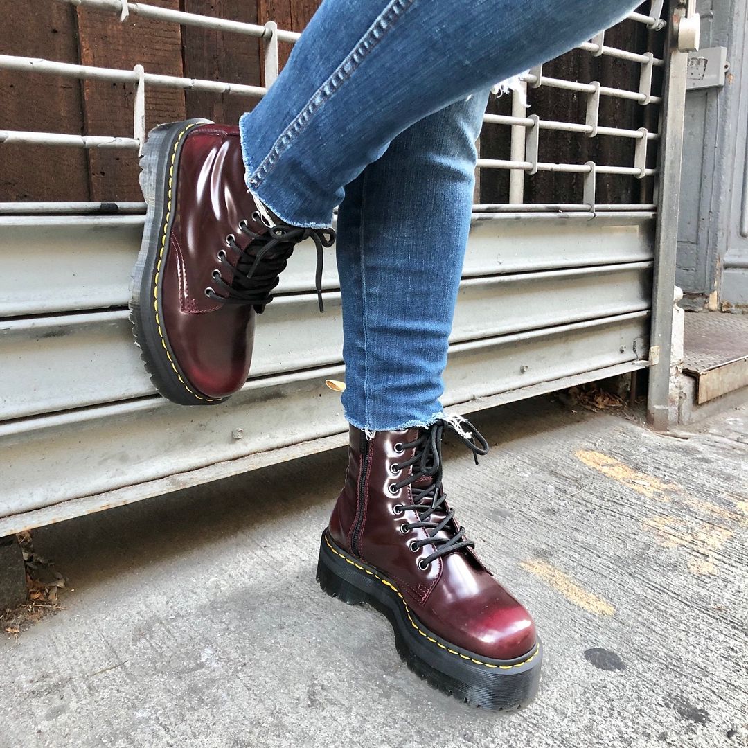 Dr. Martens Vegan Jadon II Cherry Red Leather Boots - Stylish & Comfortable for Everyday Wear, Work & Casual Outfits