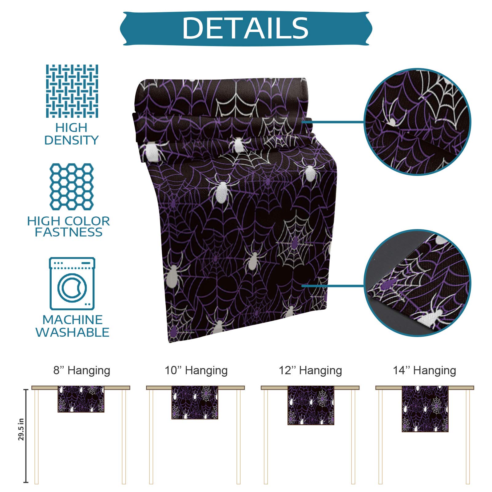 Halloween Purple Light Spider Web Table Runner - 13x48 Inches Long, Washable Non-Slip Rectangle Dining Table Decor for Farmhouse, Party & Holiday Dinner | Perfect for Halloween Decorations, Thanksgiving Table Setting & Christmas Dining Decor