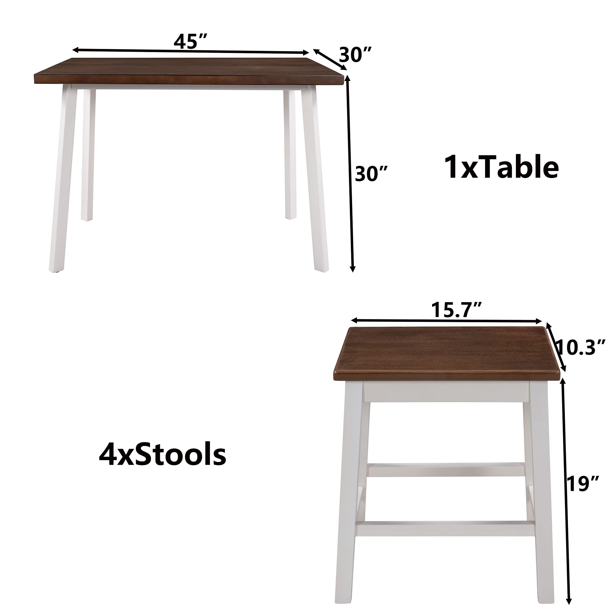 LZ LEISURE ZONE 5-Piece Rustic Wood Dining Table Set with 4 Stools - Compact Kitchen Table for Small Spaces | Perfect for Apartments, Breakfast Nooks & Cozy Dining Areas