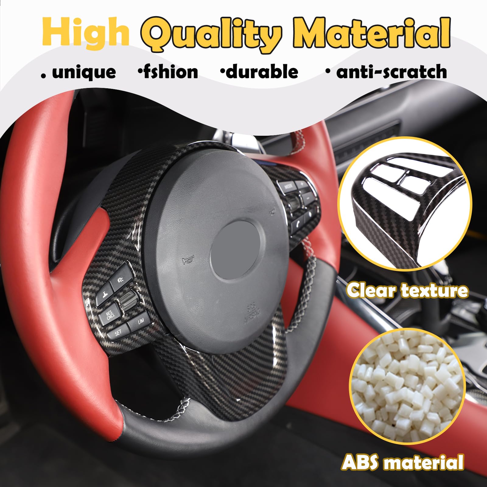 CHEAYAR ABS Chrome Steering Wheel Trim for Toyota Supra GR A90 A91 MK5 (2019-2022) - Carbon Fiber Decorative Frame Accessory - Perfect for Car Interior Customization & Driving Comfort Enhancement