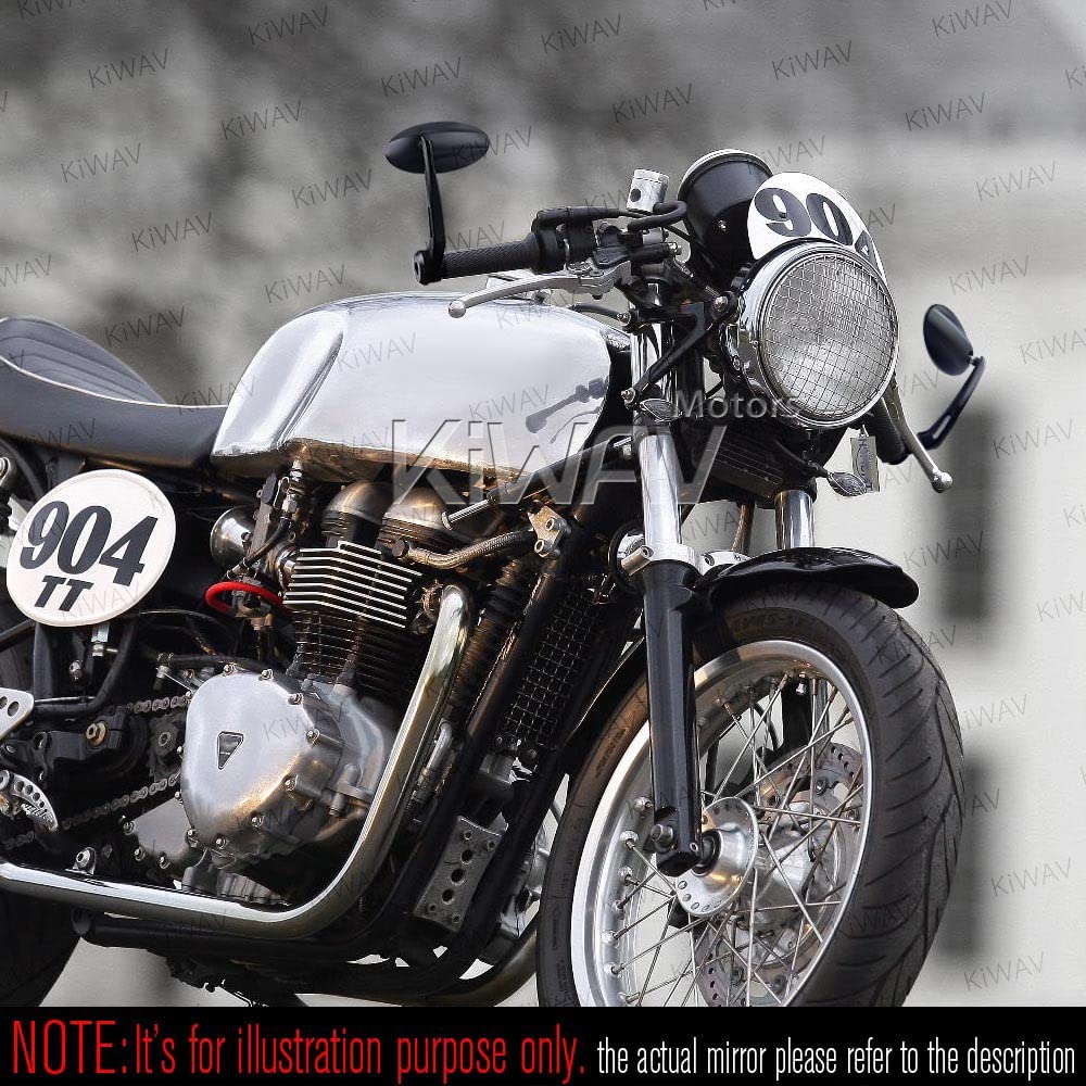 KiWAV Bar End Mirrors Ultra Black - Compatible with Triumph Air-Cooled Motorcycles - Durable Motorcycle Safety Mirrors for Better Rear View Visibility on Cruisers & Cafe Racers