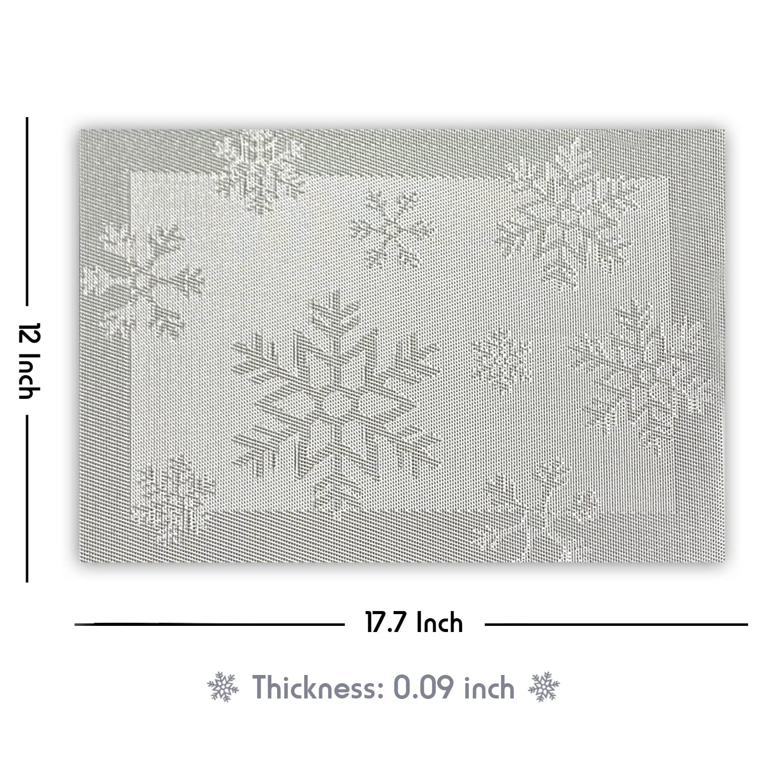 6-Piece Christmas Placemats Set - Woven Vinyl Non-Slip Washable Table Mats for Kitchen Dining, Anti-Skid Holiday Decor (Snow Silver) | Perfect for Festive Dinner Parties & Family Gatherings