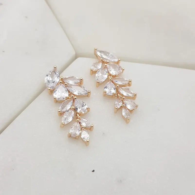 Eva Crystal Leaf Drop Bridal Earrings – Elegant Wedding Jewelry for Brides, Bridesmaids & Formal Events | Perfect for Weddings, Prom & Evening Parties