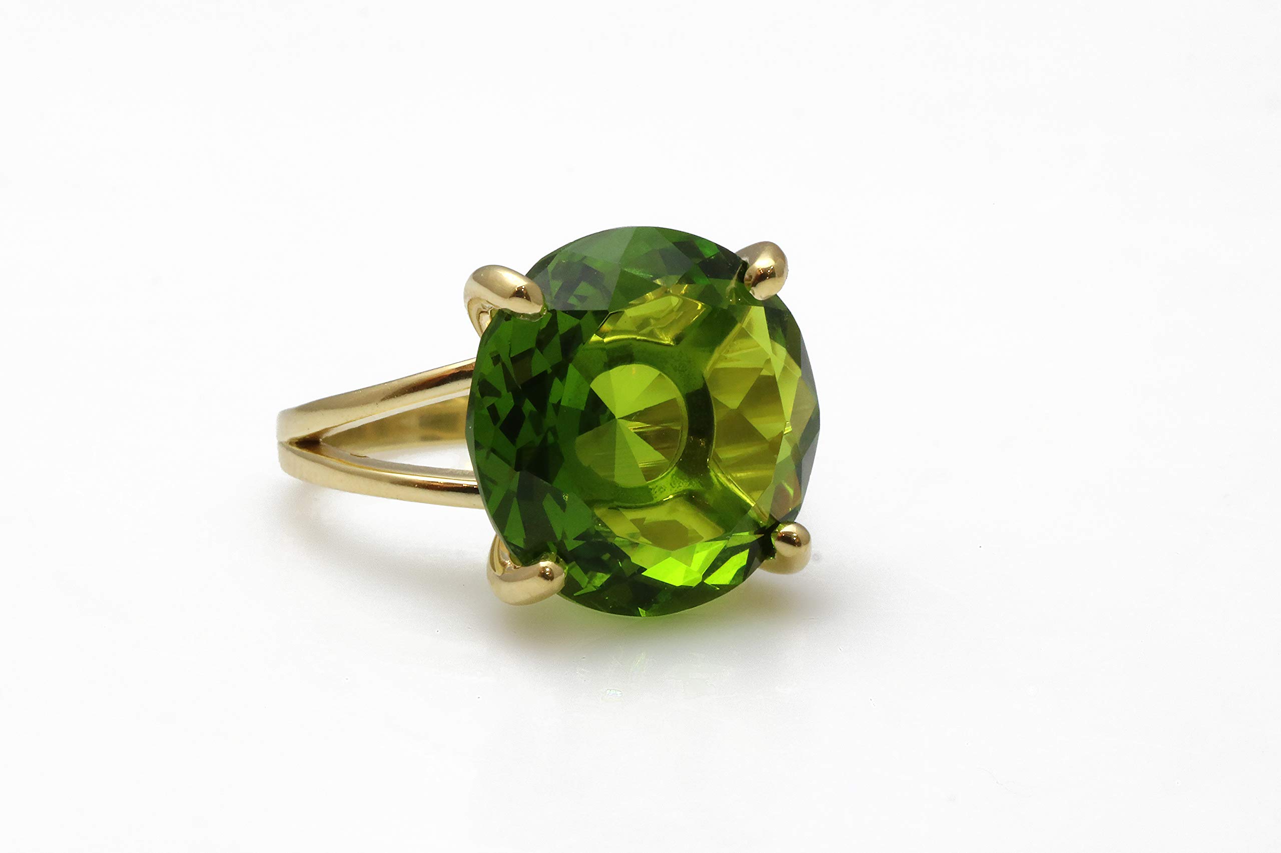 14K Gold Filled Round Peridot Ring - August Birthstone Jewelry for Women, Fashion Statement Bohemian Engagement & Anniversary Gift - Perfect for Birthday Parties, Weddings & Special Occasions