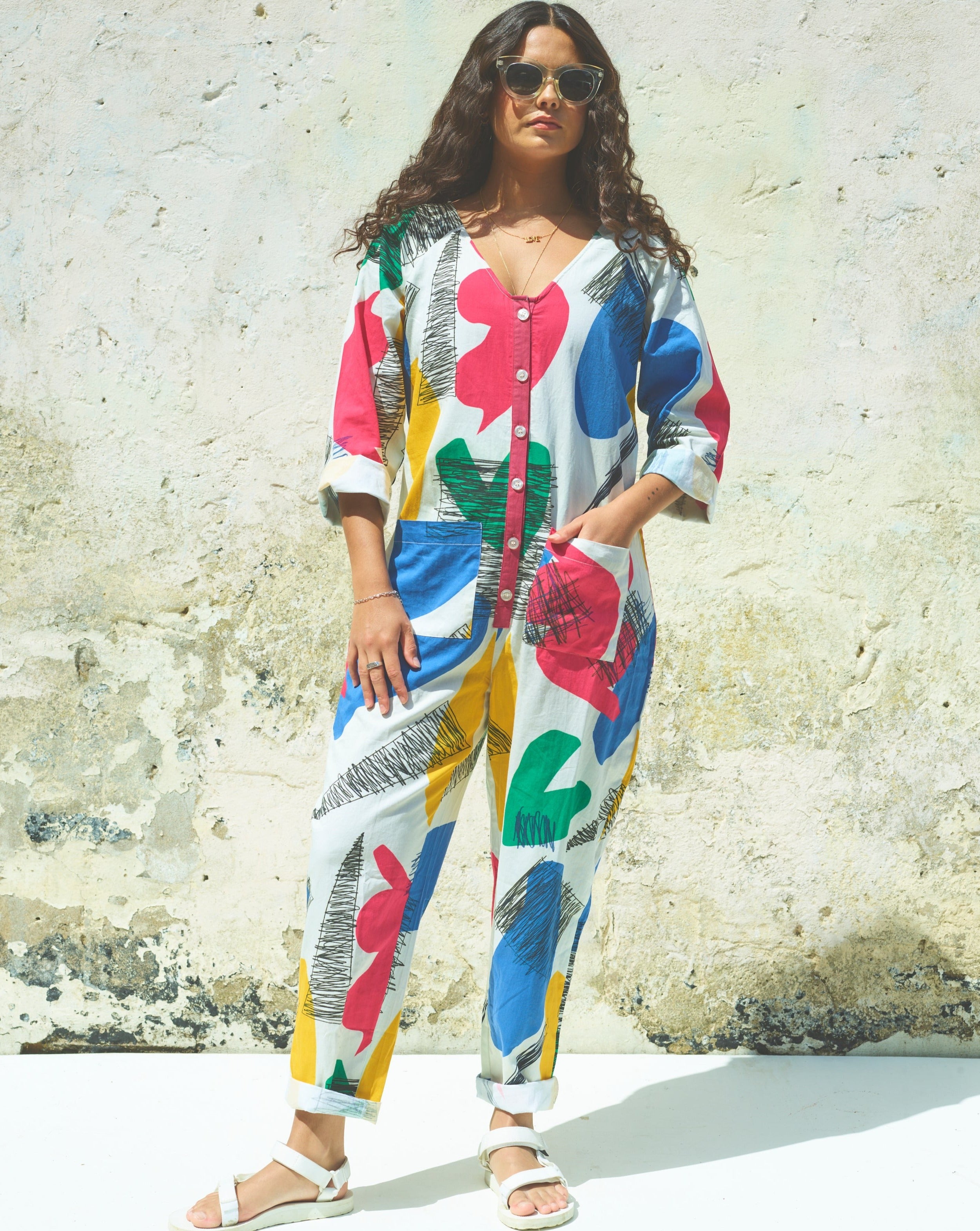 Miss PomPom Artist Long Sleeved Jumpsuit for Women - Elegant One Piece Romper with Floral Print - Perfect for Parties, Date Nights & Special Occasions