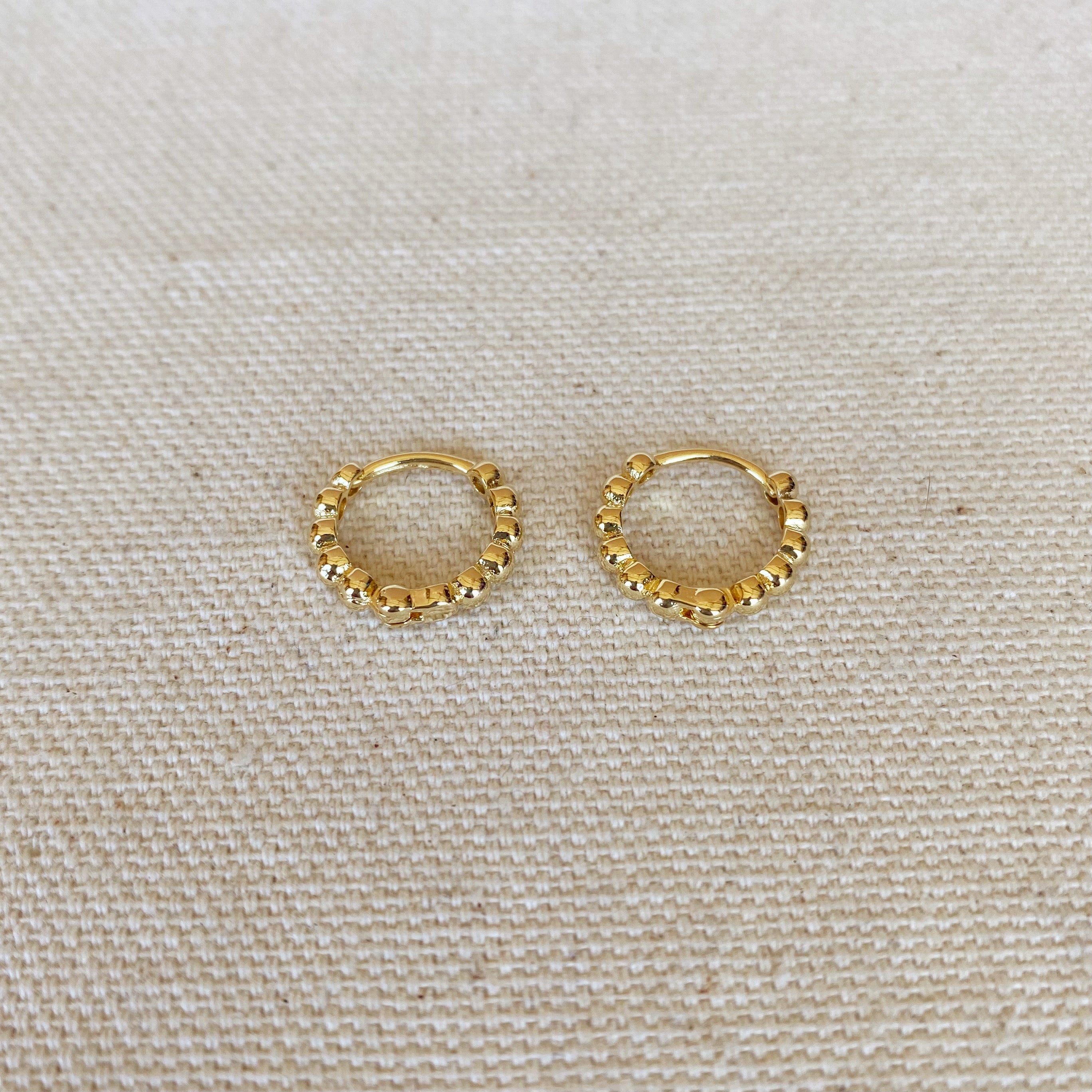 18K Gold Filled 15.5mm Beaded Clicker Hoop Earrings for Women - Elegant Dainty Jewelry for Everyday Wear, Parties & Special Occasions