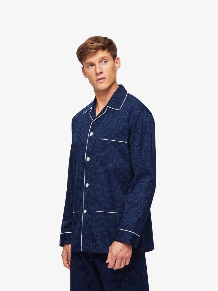 DEREK ROSE Braemar Men's Classic Cotton Pajama Set - Navy Blue Sleepwear for Relaxation & Lounging at Home