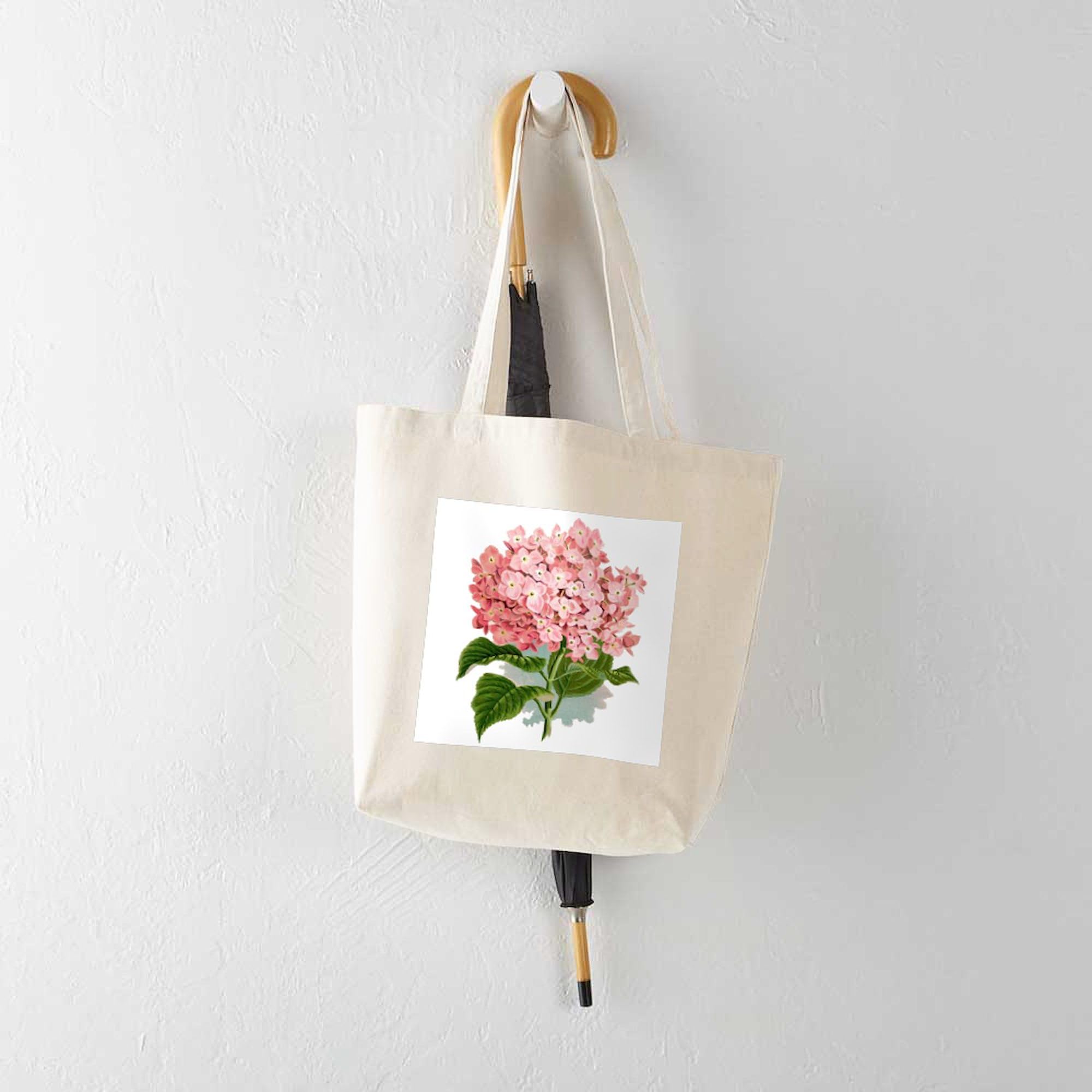 Pink Hydrangea Flowers Canvas Tote Bag - Reusable Natural Shopping Bag for Women | Perfect for Groceries, Beach Trips & Everyday Use