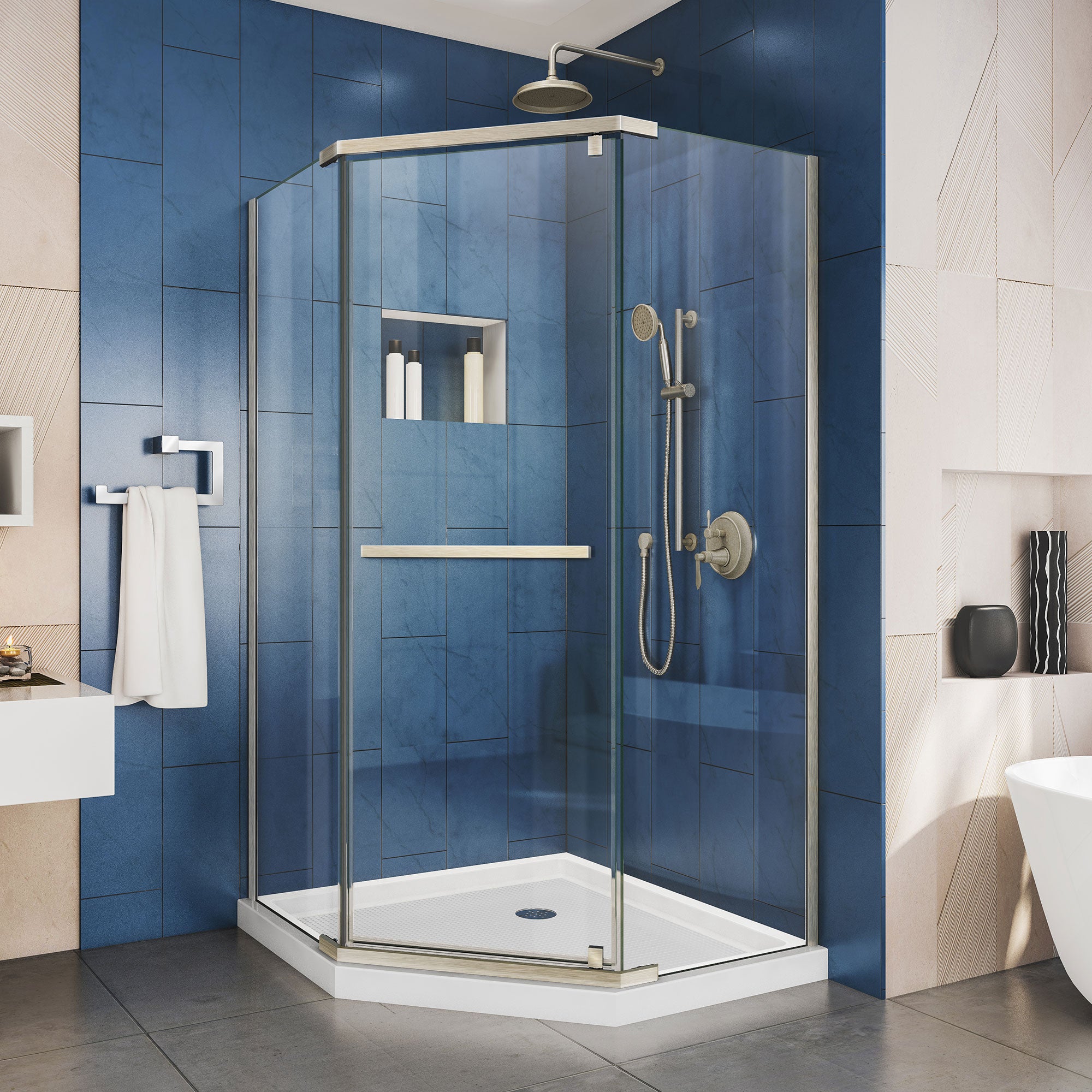 DreamLine Prism Frameless Pivot Shower Enclosure 34x34x72 Inches - Modern Bathroom Glass Door for Small Spaces, Perfect for Home & Apartment Renovations