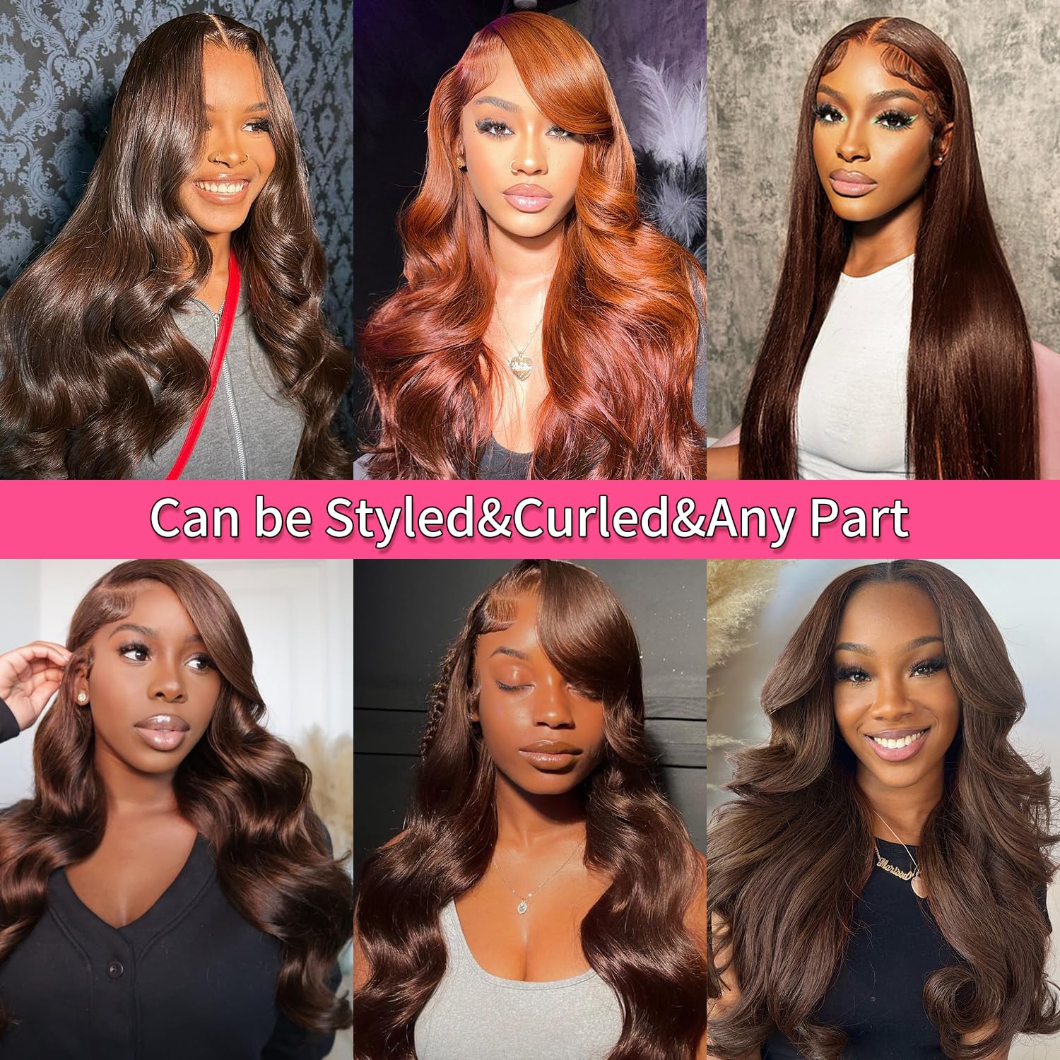 32 Inch Chocolate Brown Lace Front Wig Human Hair - Pre Plucked 13x6 Lace Parting - Body Wave 4# Colored 180% Density Virgin Hair - Perfect for Cosplay, Daily Wear & Special Occasions