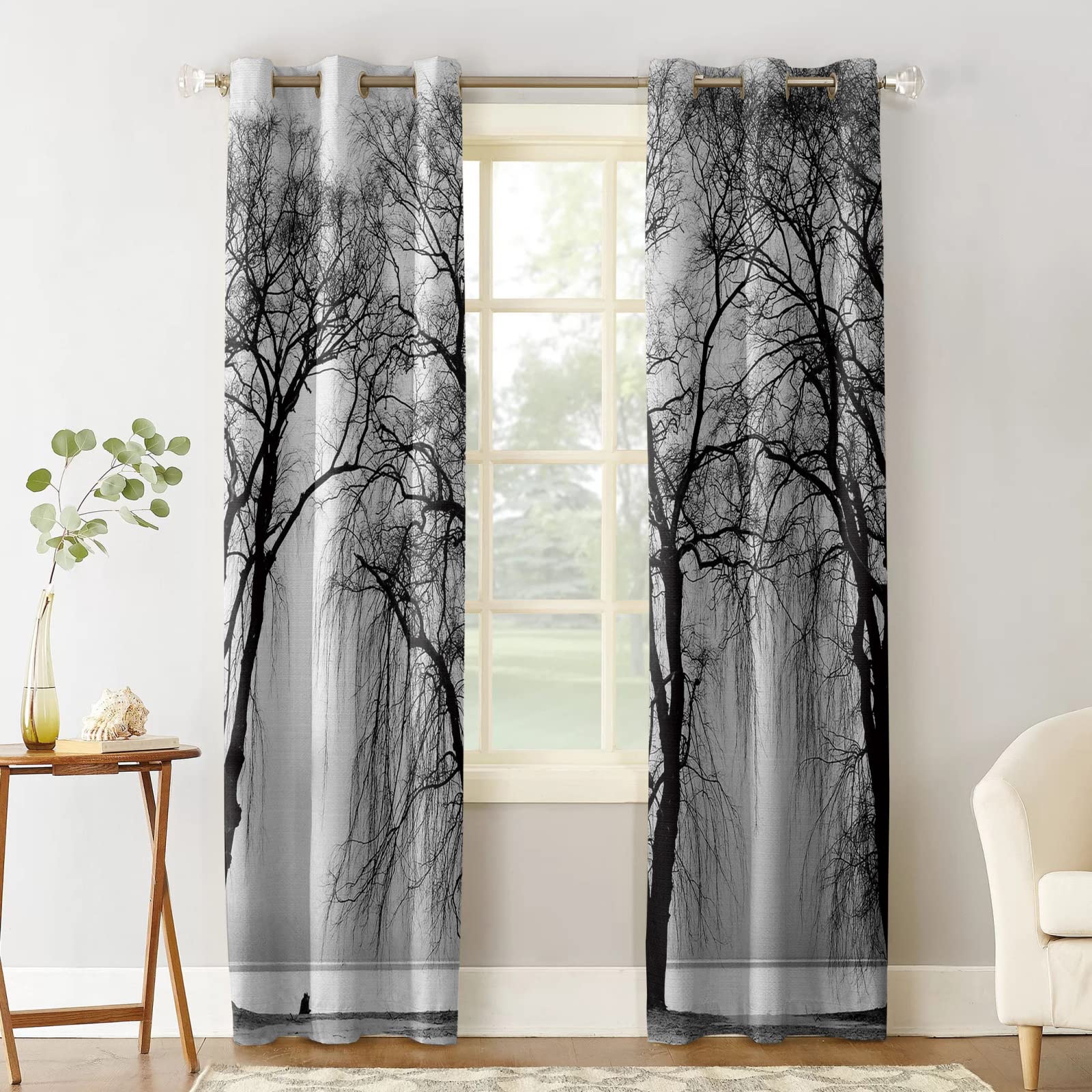 Gray Trees Blackout Curtains - Thermal Insulated Grommet Window Panels for Bedroom & Living Room | 108x84 Inch | Tree Branch Art Design for Privacy, Light Blocking & Energy Efficiency