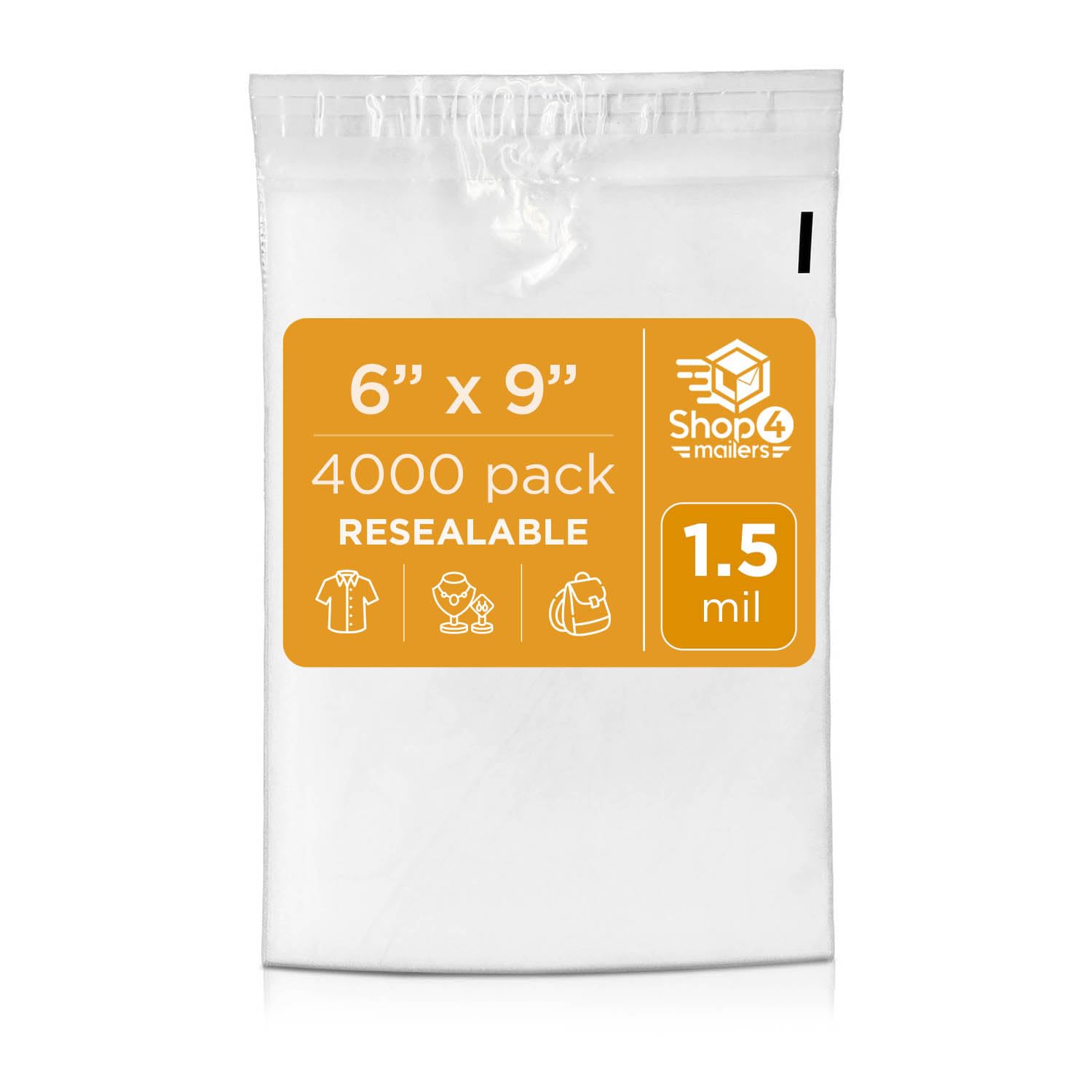 6 x 9 Inch Clear Plastic Poly Bags 1.5 Mil Self Seal Packaging - 4000 Pack | Resealable Poly Envelopes for Apparel, Jewelry, Documents, Photos, Gifts & Storage | Perfect for Ecommerce Shipping, Retail Packaging & Home Organization