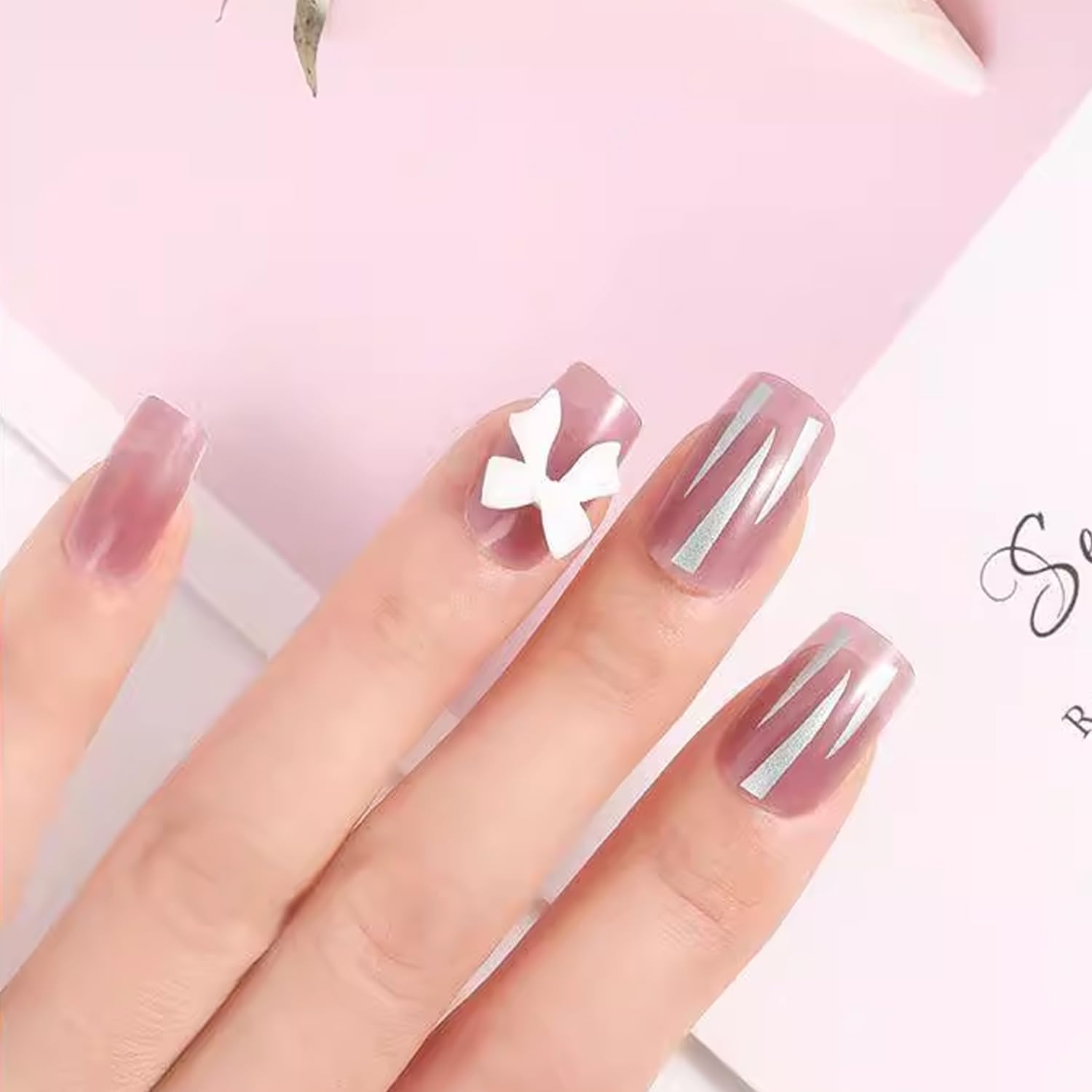 50Pcs 3D Nail Bows Charms - Pink & White Resin Bowknot Nail Art Decorations for Women, DIY Nail Design Supplies, Perfect for Manicures, Parties & Special Occasions