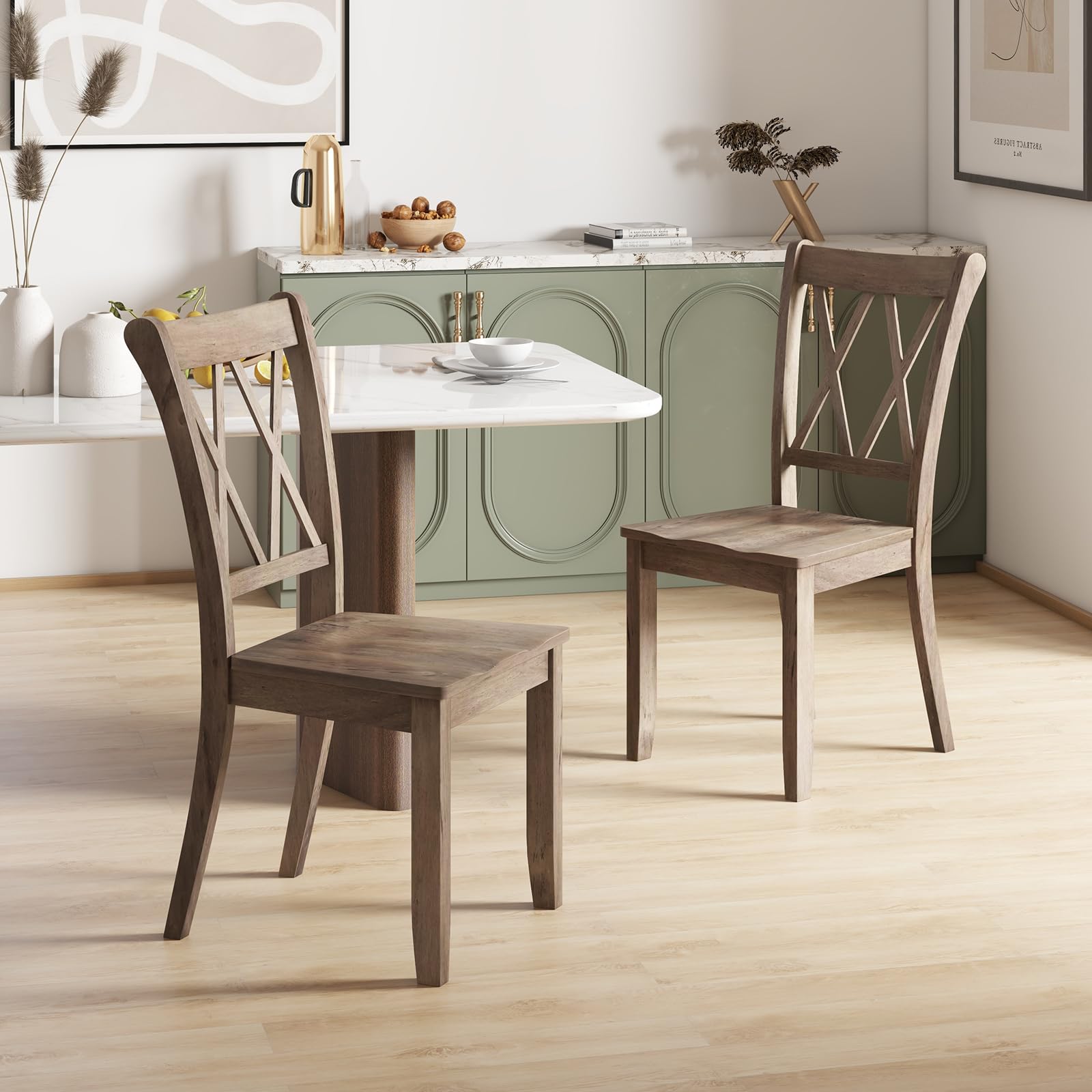 Giantex Set of 4 Solid Rubber Wood Dining Chairs - Ergonomic Armless Side Chairs for Kitchen, Dining Room & Home - Comfortable Brown Wooden Seating for Family Meals & Entertaining Guests