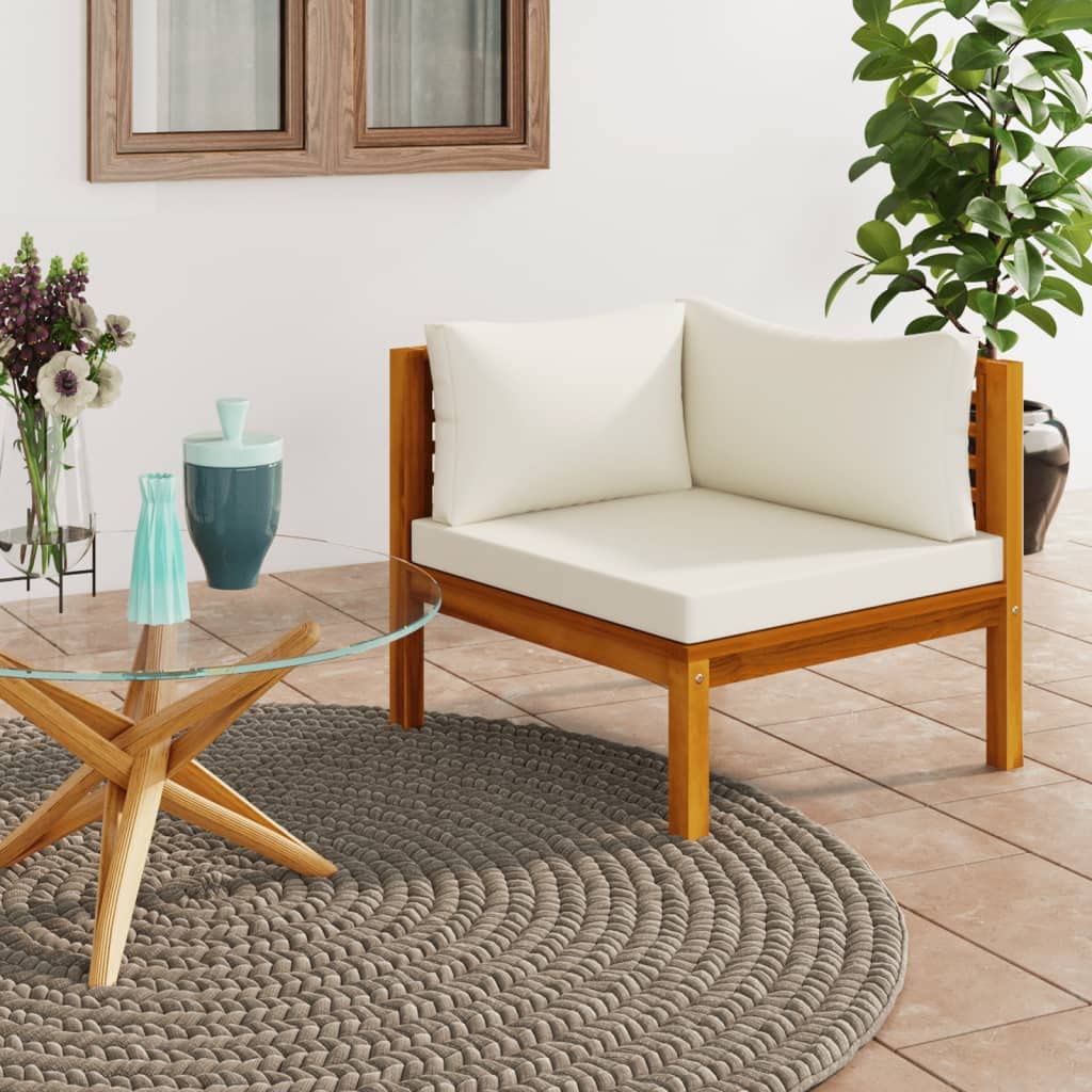 Acacia Wood Sectional Corner Sofa with Cream White Cushion - Comfortable Outdoor Patio Furniture for Porch, Lawn, Garden & Home Decor | Perfect for Relaxing, Entertaining & Lounging
