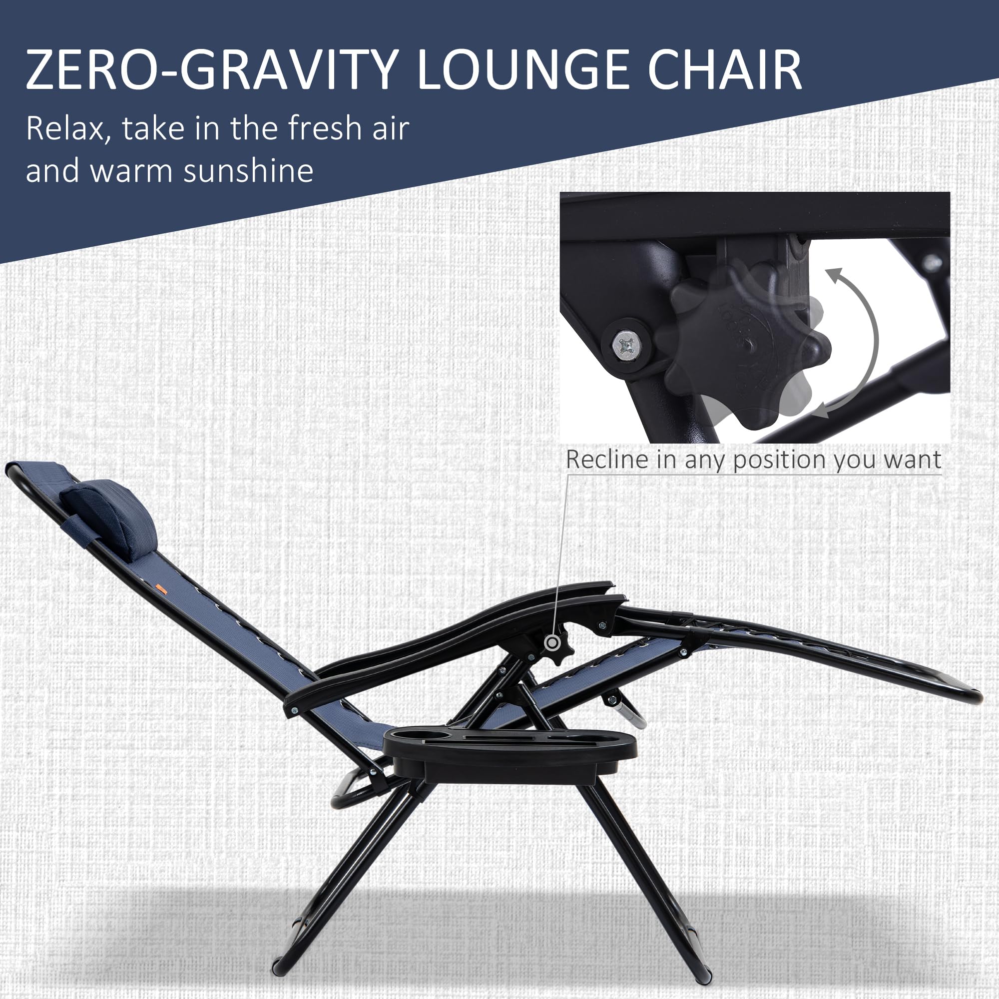 Outsunny Zero Gravity Reclining Lounge Chair Set with Side Table & Cup Holders - Adjustable Folding Outdoor Chair with Pillows for Pool, Backyard, Beach, Patio - Perfect for Relaxing, Sunbathing & Outdoor Lounging
