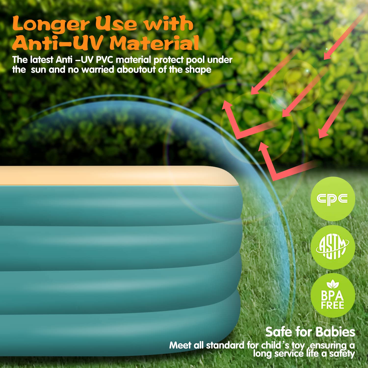10ft 4-Ring Inflatable Above Ground Swimming Pool for Kids & Adults - 118x69x27in Family Backyard Pool with 4 Layers, Green & Orange - Perfect for Summer Water Parties, Garden Fun, and Outdoor Family Activities