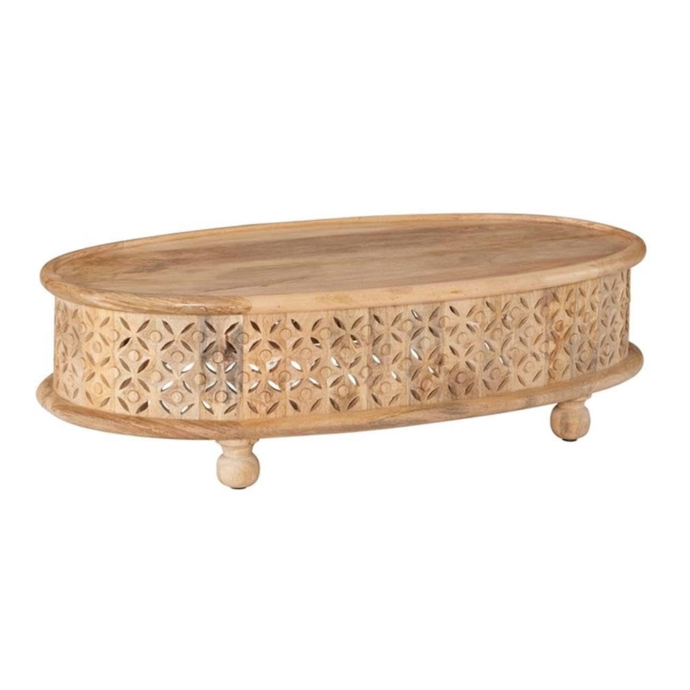 Powell Furniture Linon Lainey Oval Wood Coffee Table in Natural - Modern Living Room Centerpiece for Home Decor & Entertainment