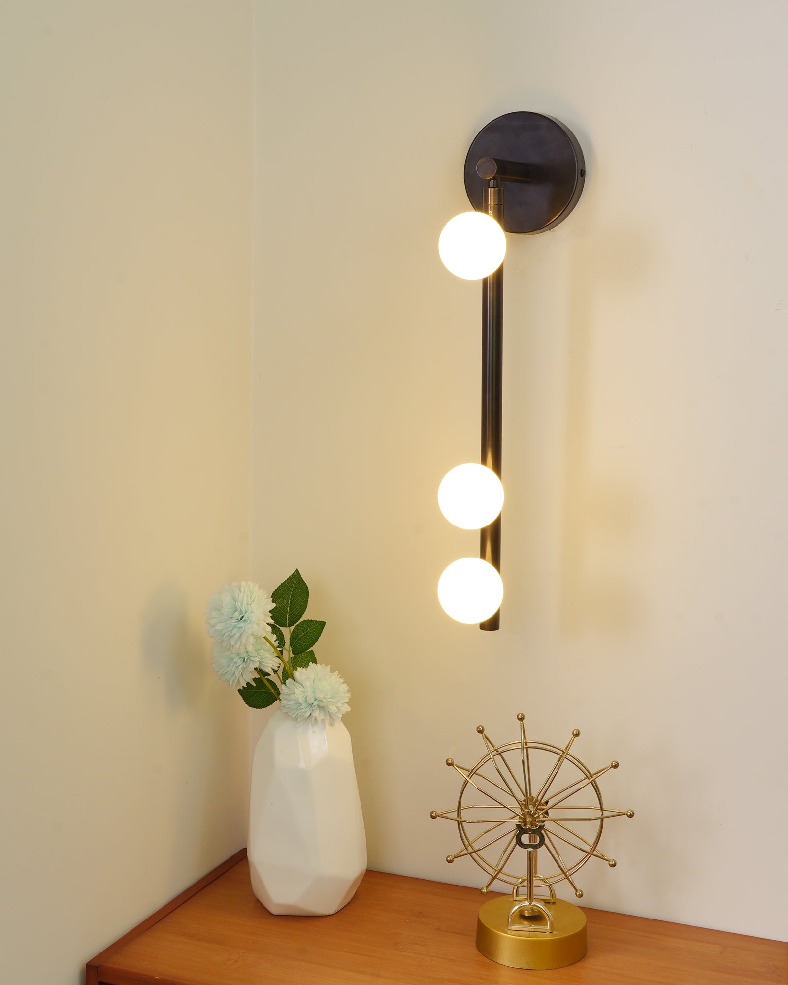 Brass Glass Tube Plug-in Wall Sconce Light - Vintage Industrial Style for Bedroom, Living Room, or Hallway Lighting