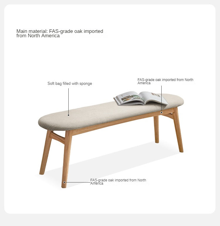 Solid Oak Wood Bench with Soft Cushion - Durable & Comfortable Seating for Living Room, Bedroom, or Entryway