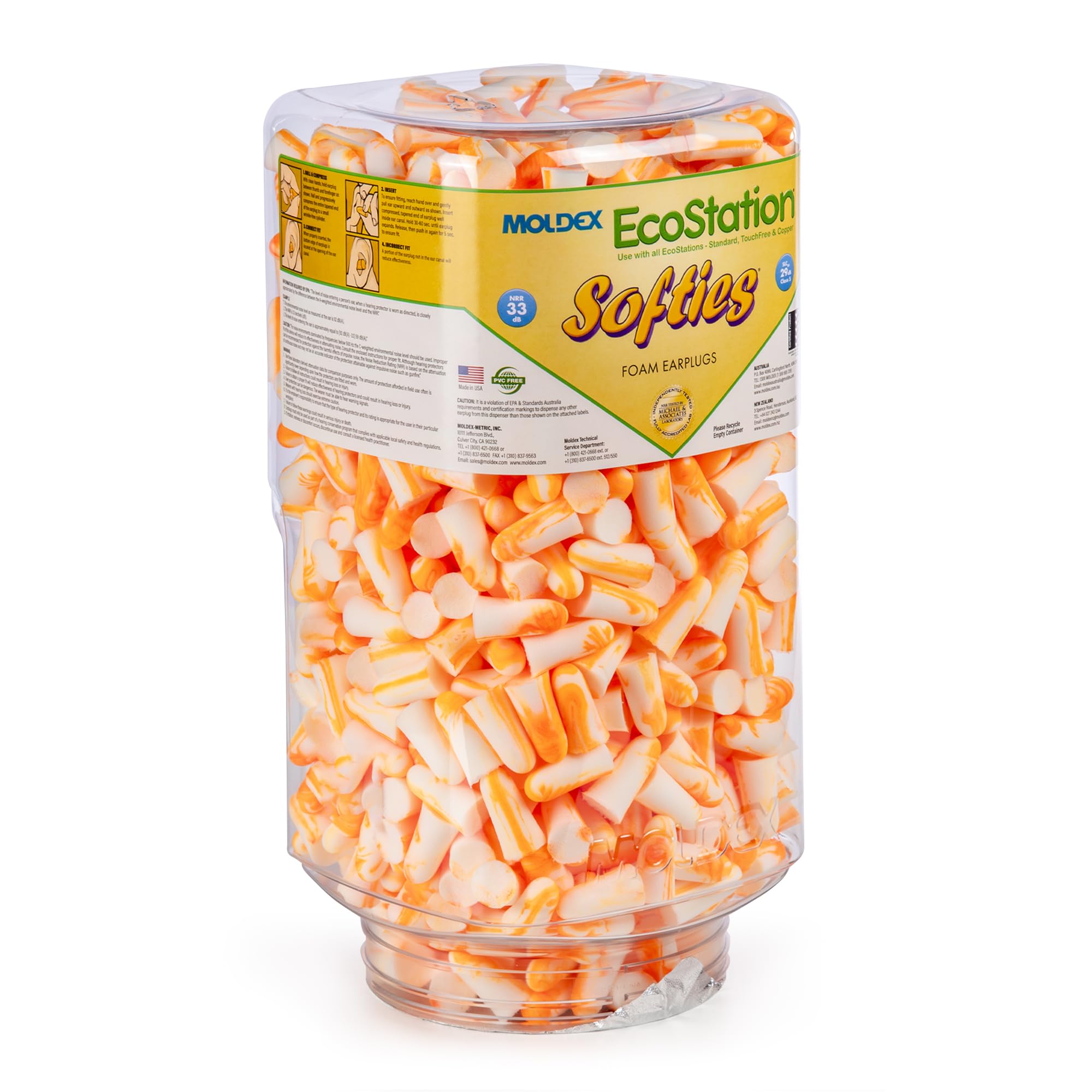 Moldex Softies® Ecostation® Disposable Foam Earplugs 6702 Refill Pack - 33dB NRR Noise Reduction for Work, Study & Travel
