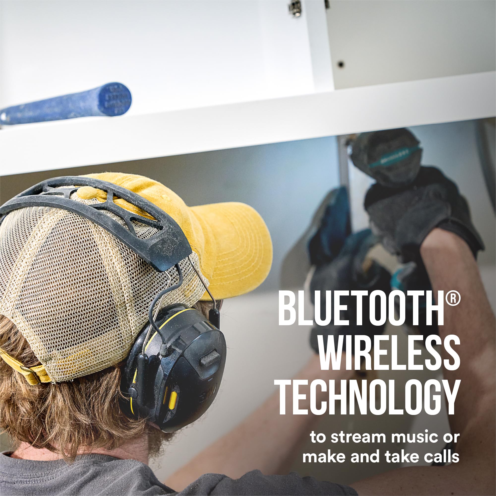 3M WorkTunes Connect Wireless Hearing Protector with Bluetooth Technology - 26 dB NRR Noise Cancelling Headphones for Construction, Woodworking & Lawn Mowing | OSHA Compliant Hearing Protection for Work Safety