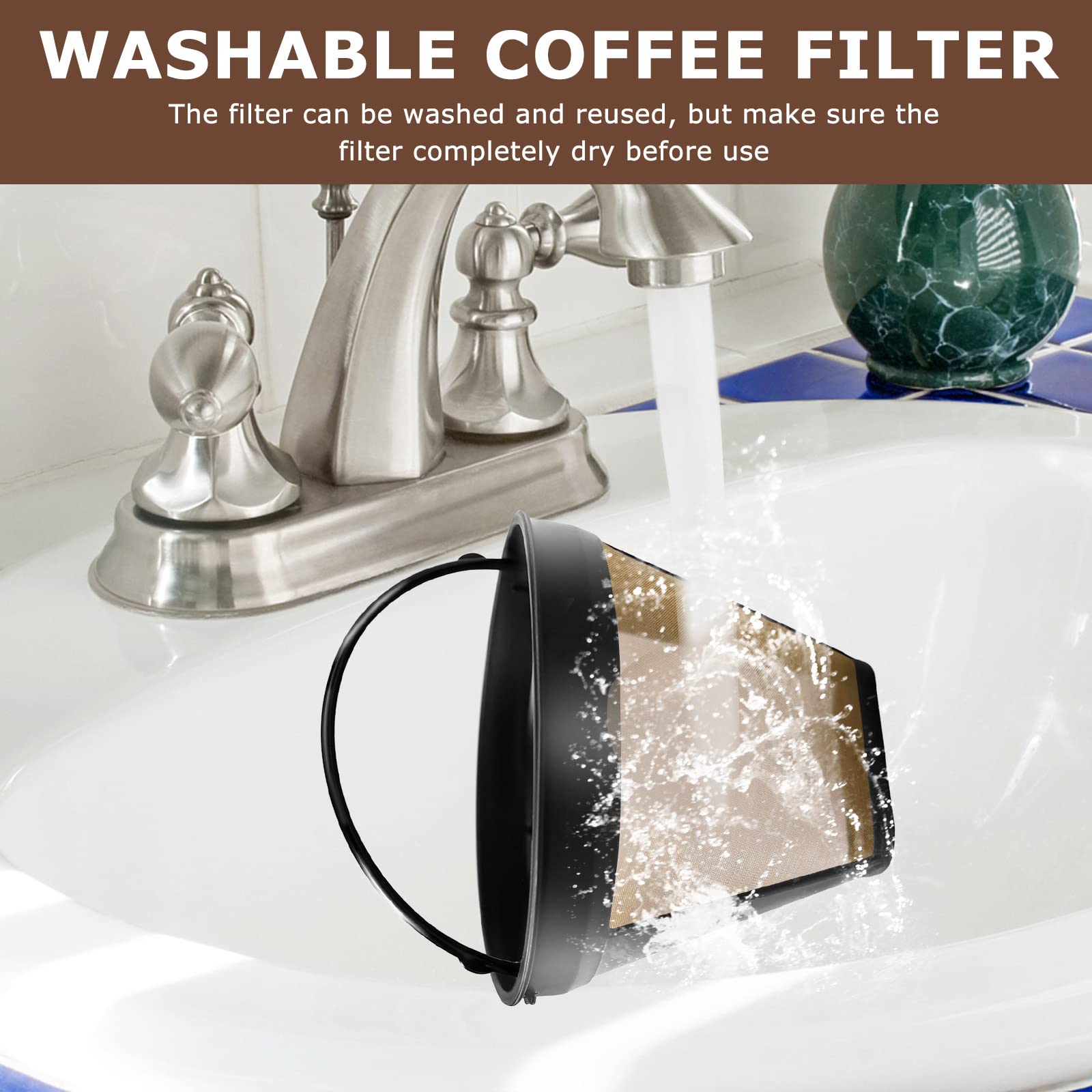 KEEPOW Reusable Gold Tone Coffee Filter Basket - Compatible with Cuisinart DCC-3200 & DCC-1200 (10/12/14 Cup) | Eco-Friendly Replacement for Drip Coffee Makers | Perfect for Home, Office & Camping Use