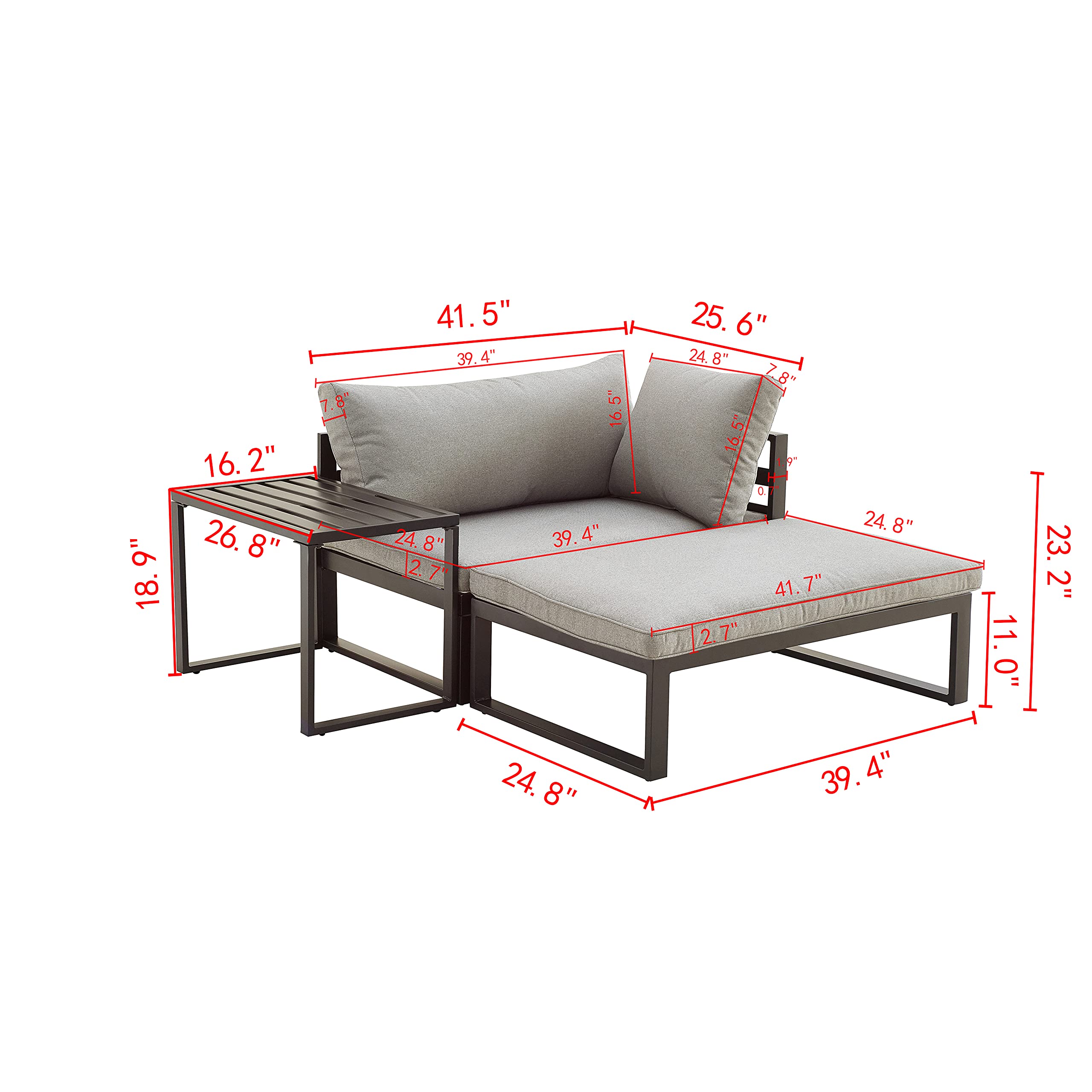 3-Piece Outdoor Patio Furniture Set - Metal Corner Sectional Sofa with Cushions, Armrest Chairs & Coffee Table - Perfect for Backyard, Garden, Poolside Relaxation and Entertaining